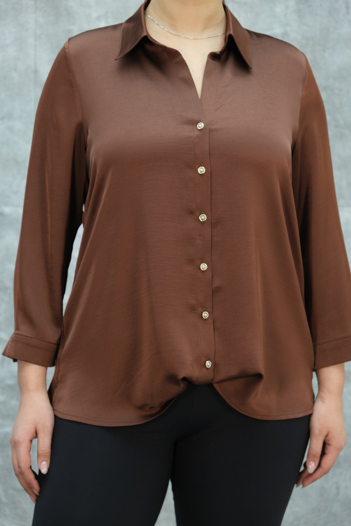Plus Size Shirt-Brown