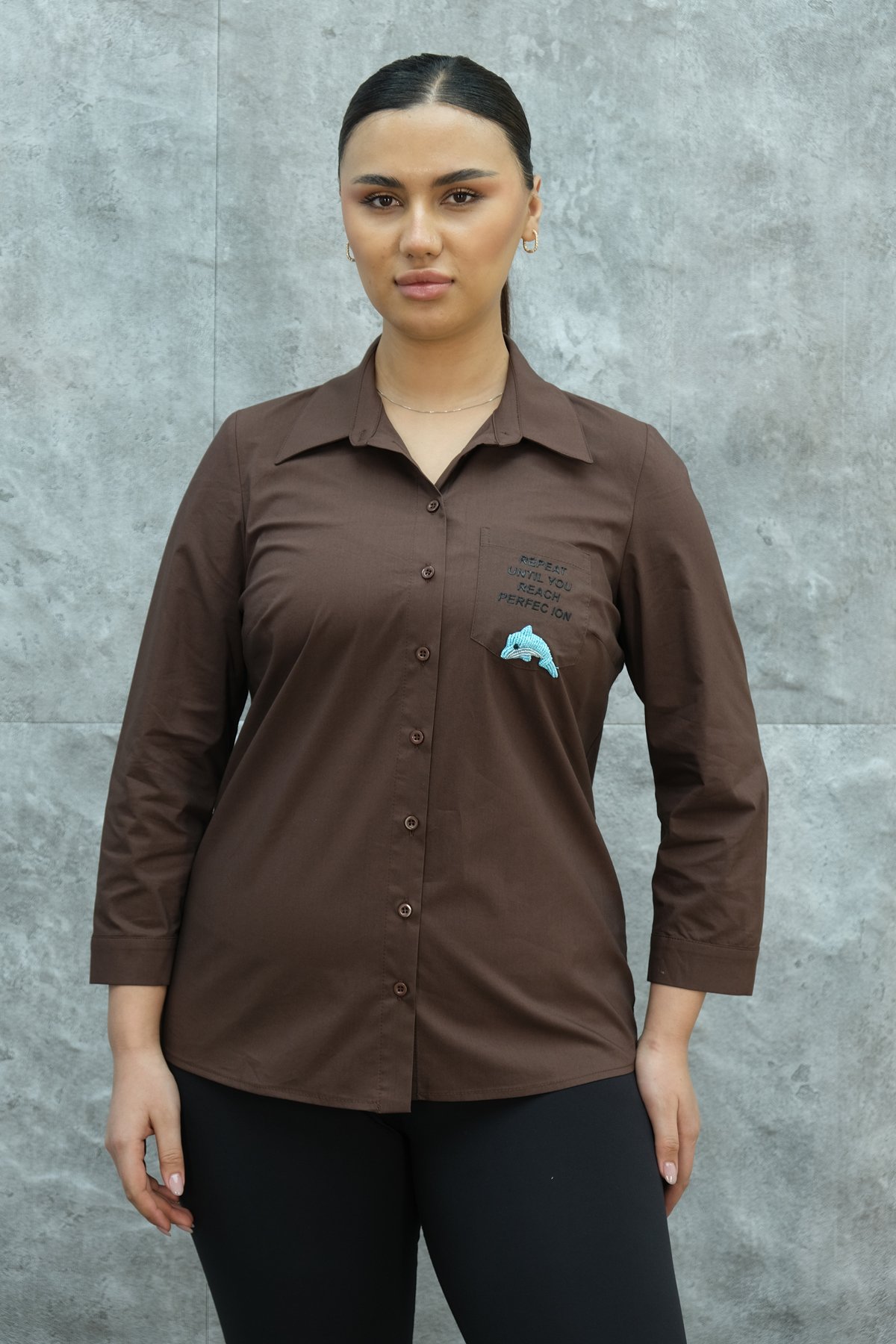 Plus Size Shirt-Brown