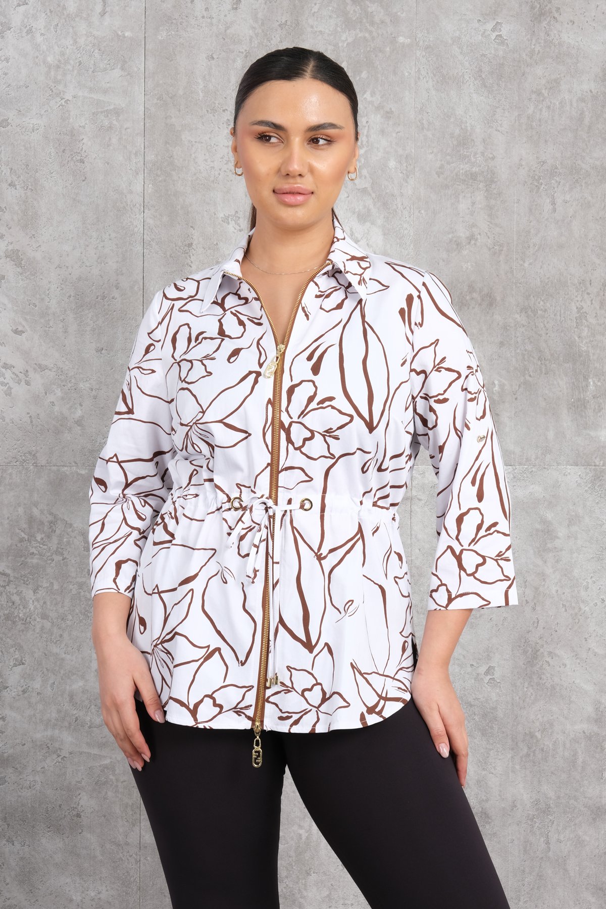 Plus Size Blouse-Brown