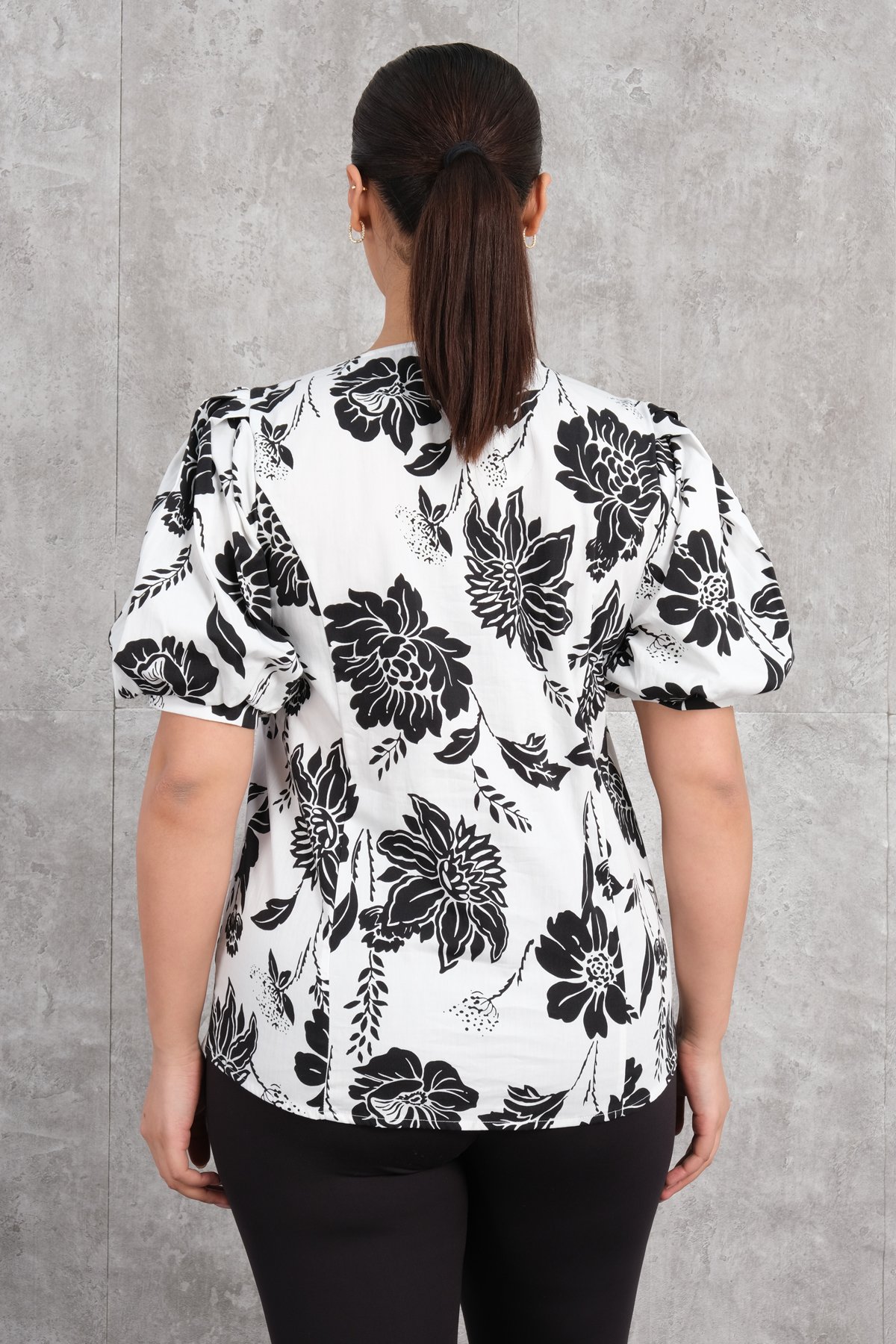 Plus Size V-Neck Blouse-Black