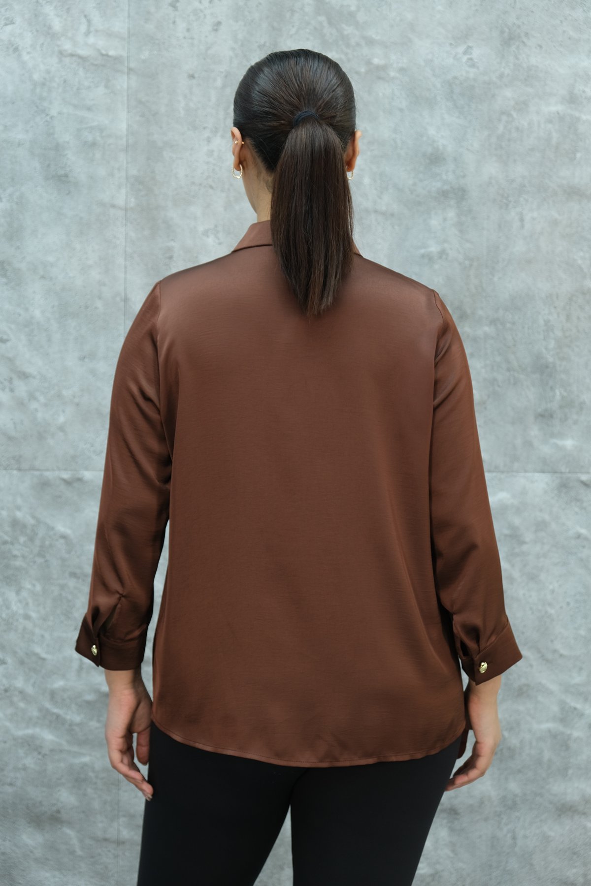 Plus Size Blouse-Brown