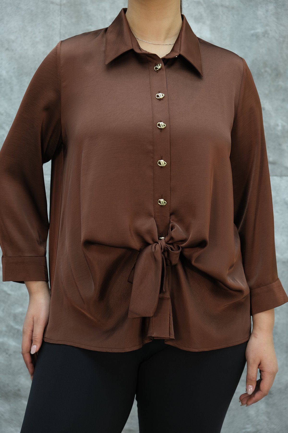 Plus Size Blouse-Brown