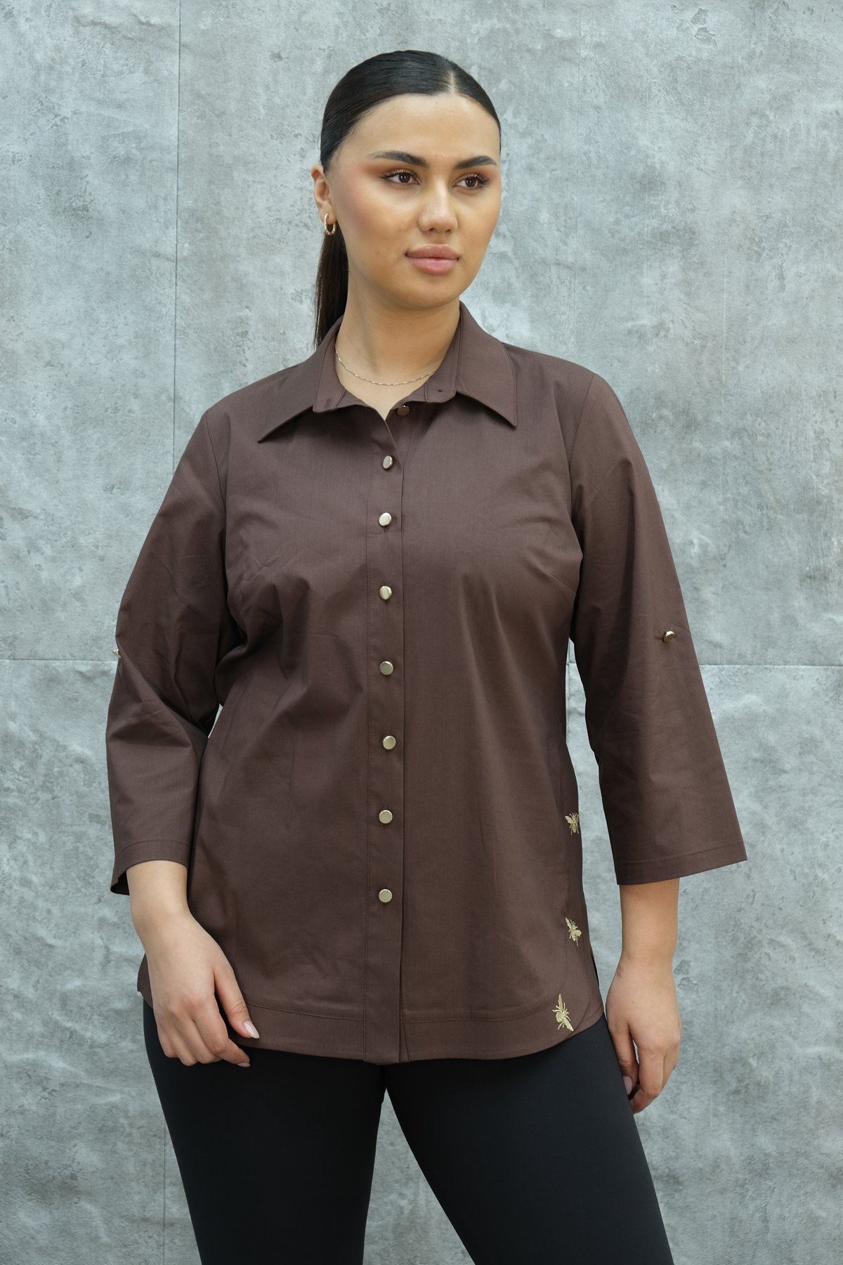 Plus Size Shirt-Brown