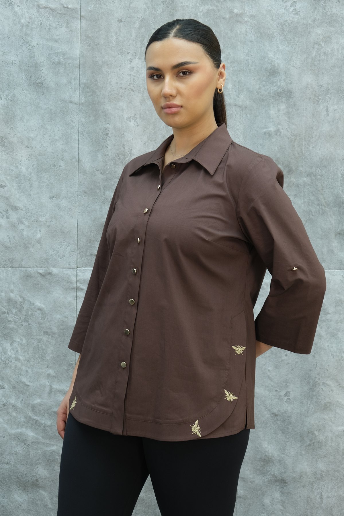 Plus Size Shirt-Brown
