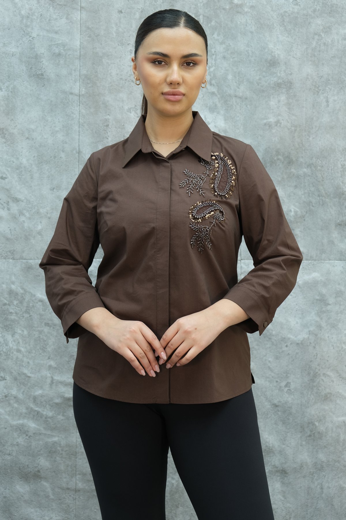 Super Plus Size Shirt-Brown