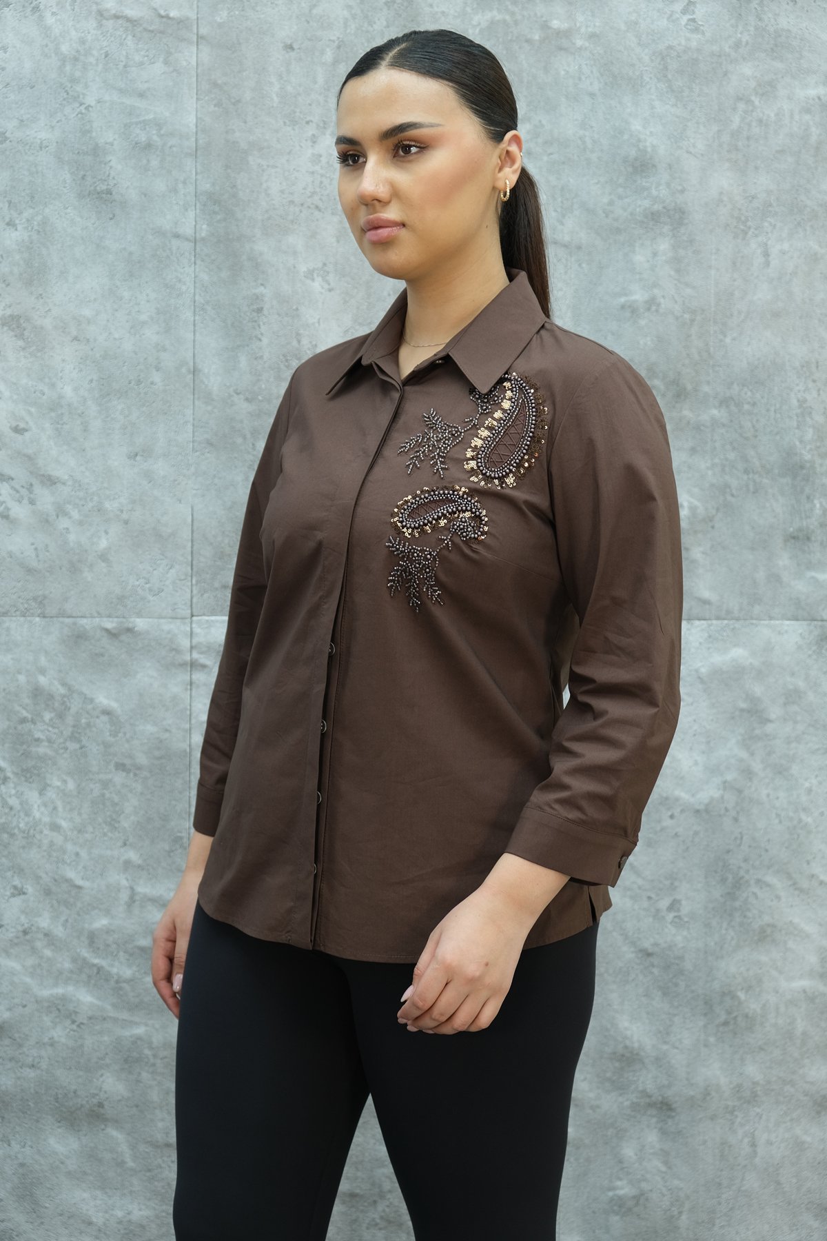 Super Plus Size Shirt-Brown