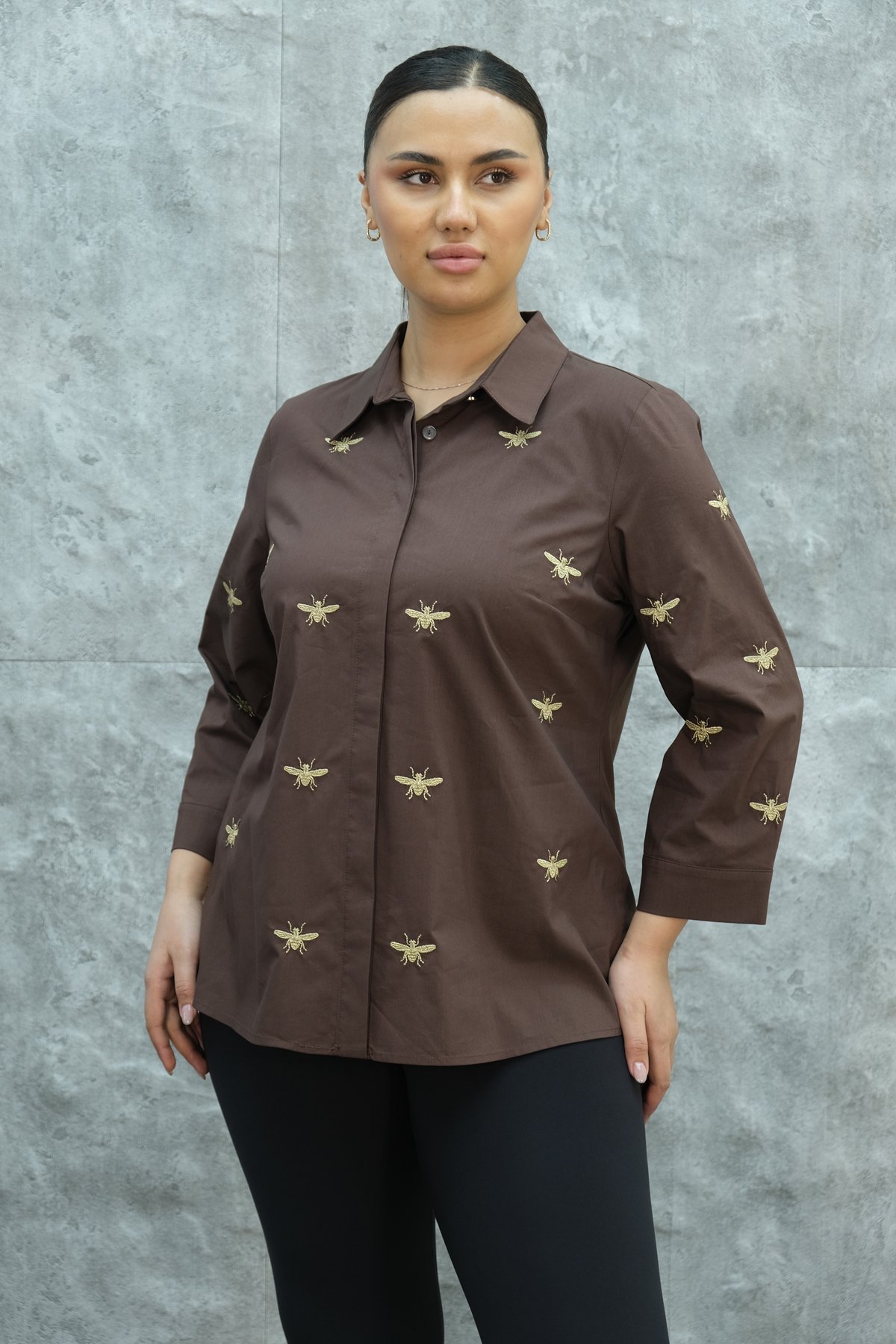 Super Plus Size Shirt-Brown