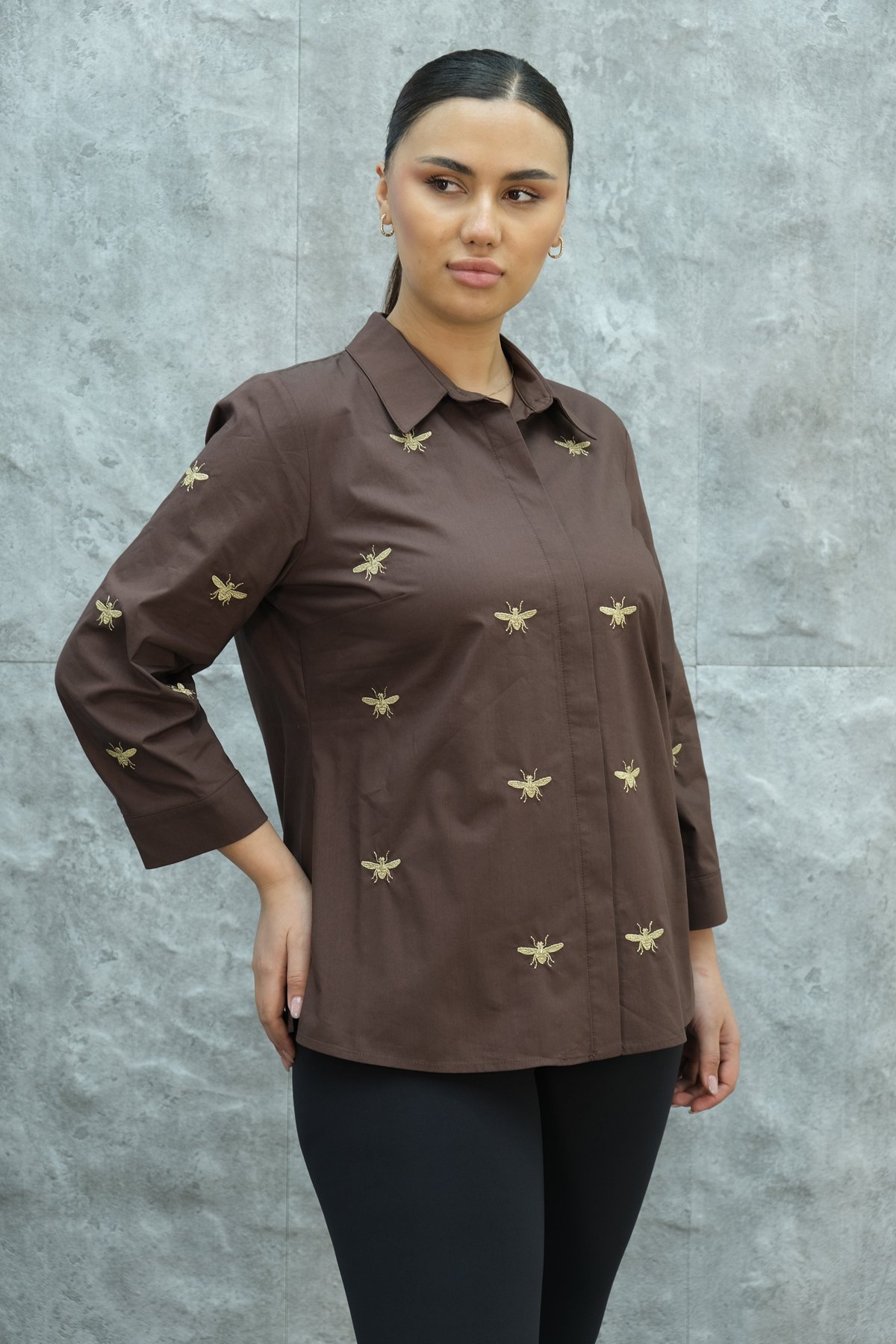 Super Plus Size Shirt-Brown