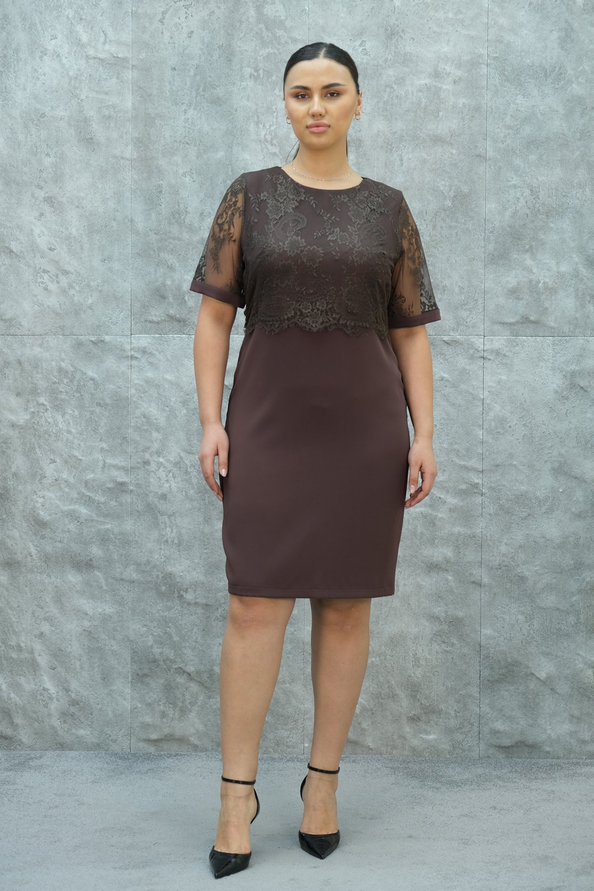 Plus Size Dress-Brown