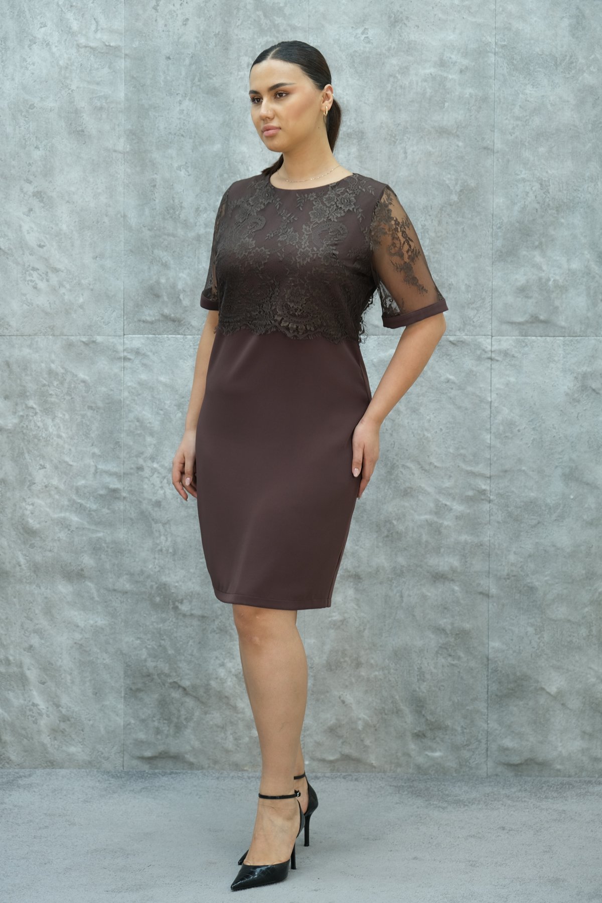Plus Size Dress-Brown