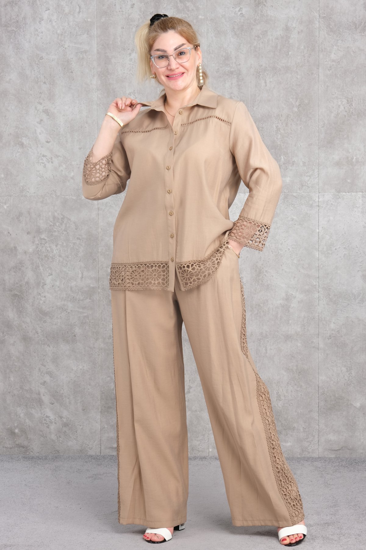 Plus Size Two-Piece Set-Beige