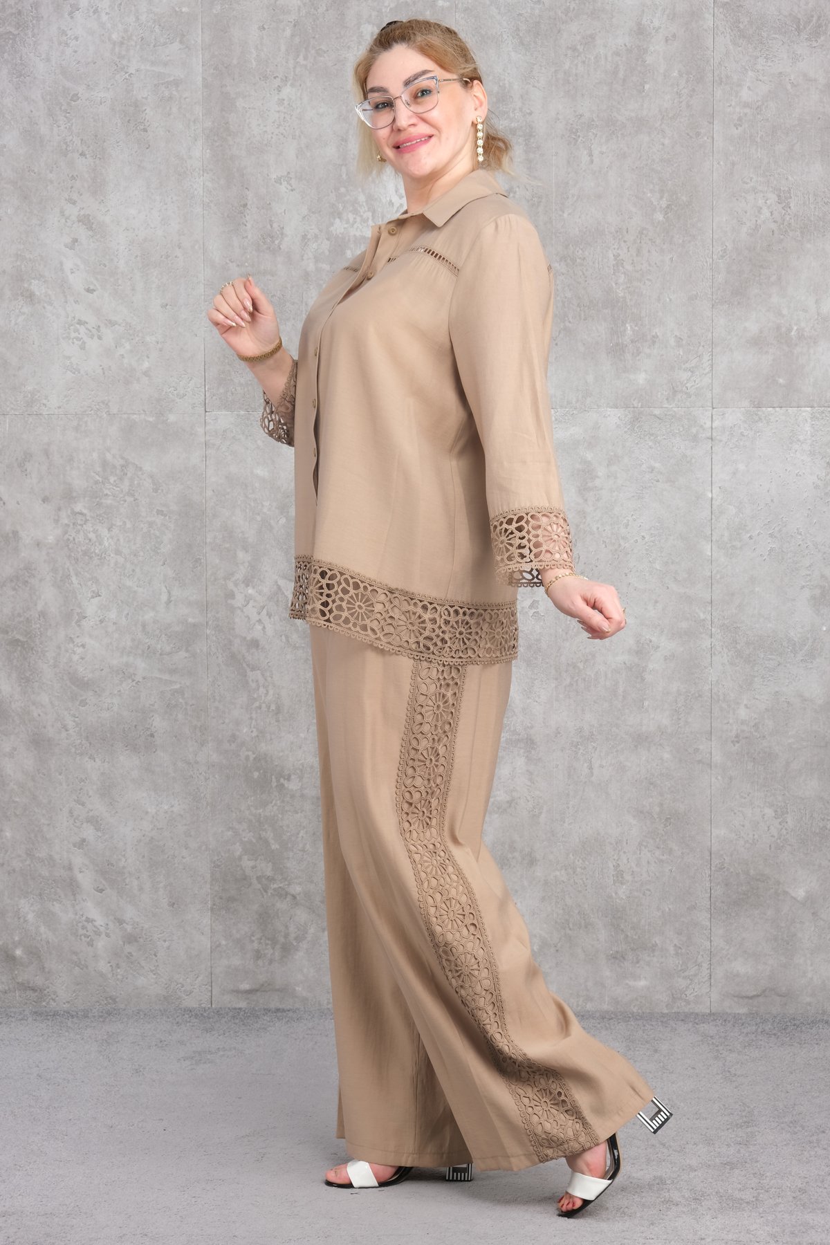 Plus Size Two-Piece Set-Beige