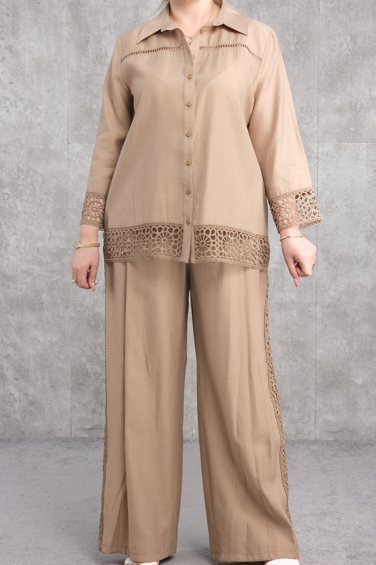 Plus Size Two-Piece Set-Beige