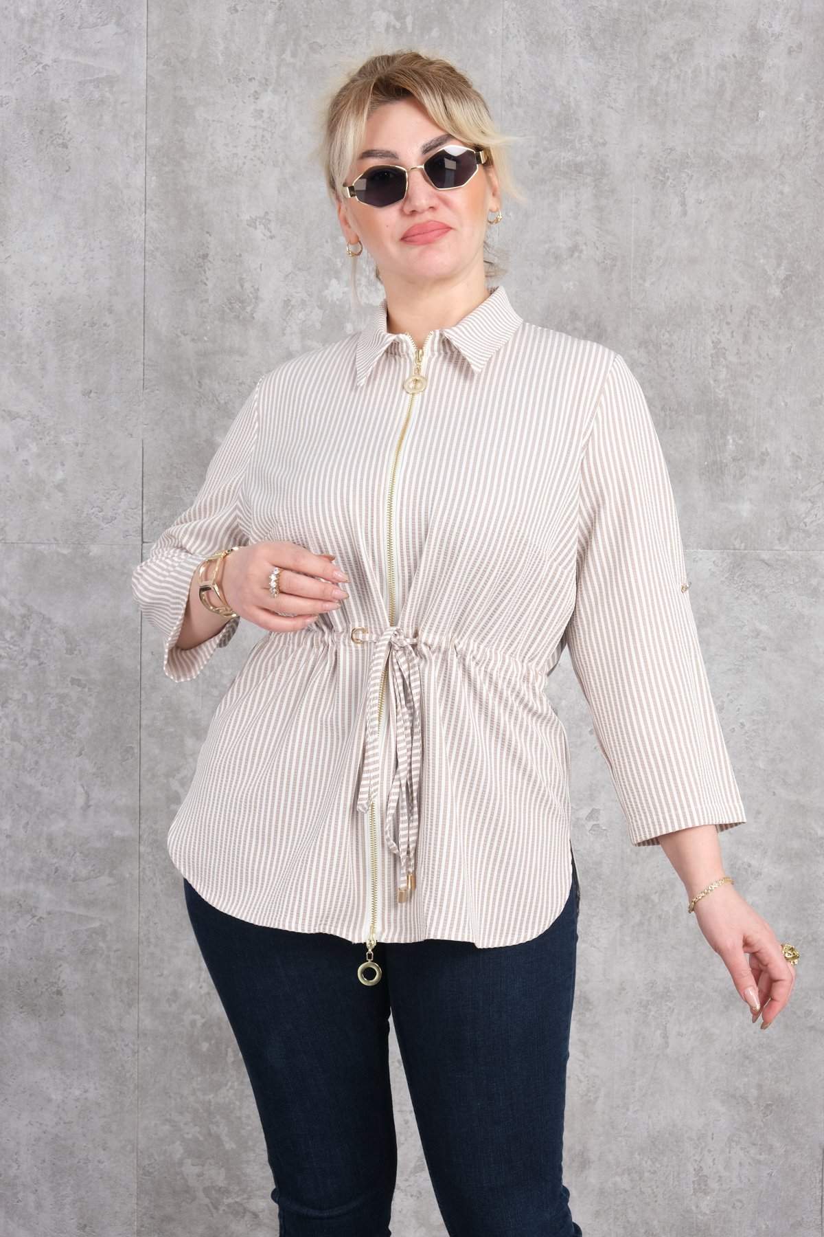 Plus Size Blouse-Beige