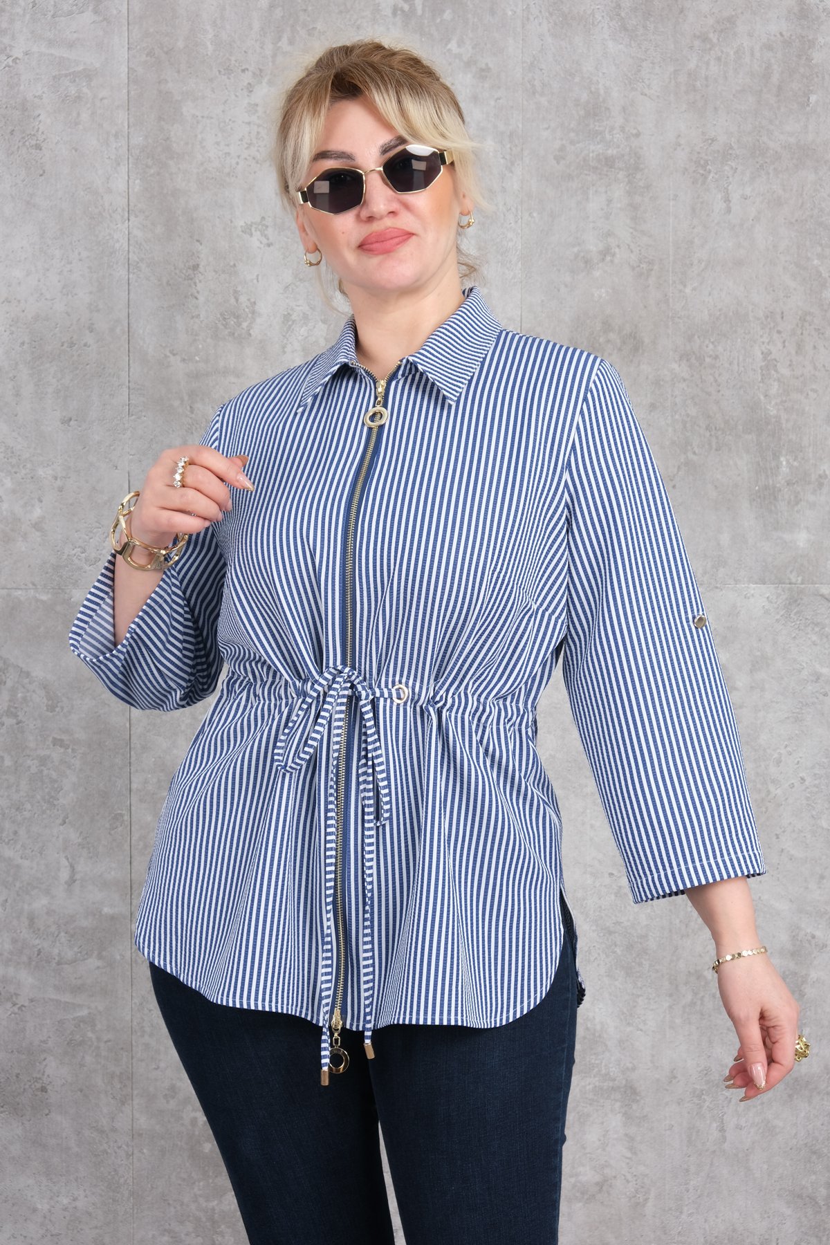 Plus Size Blouse-Dark Blue