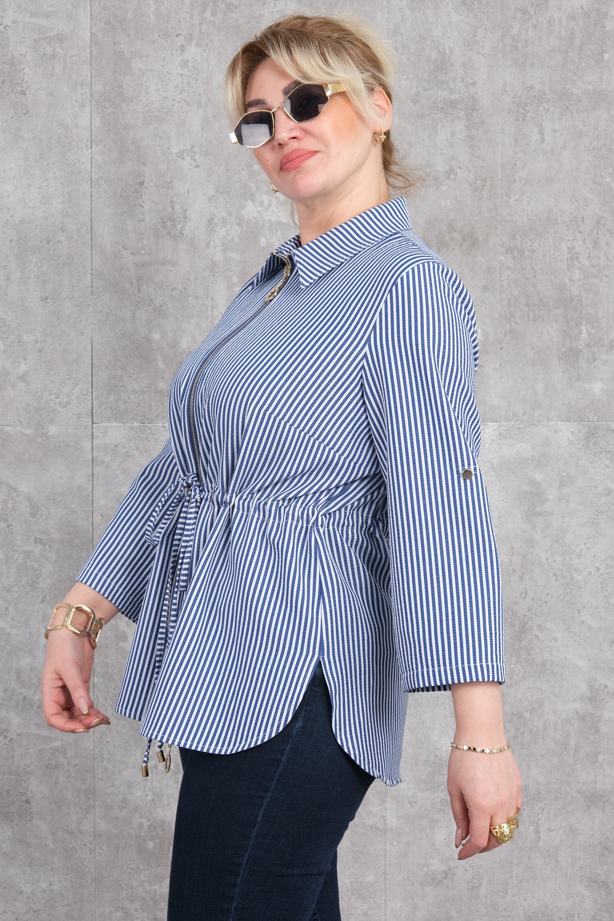 Plus Size Blouse-Dark Blue
