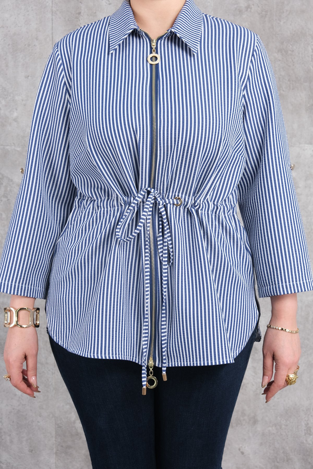 Plus Size Blouse-Dark Blue