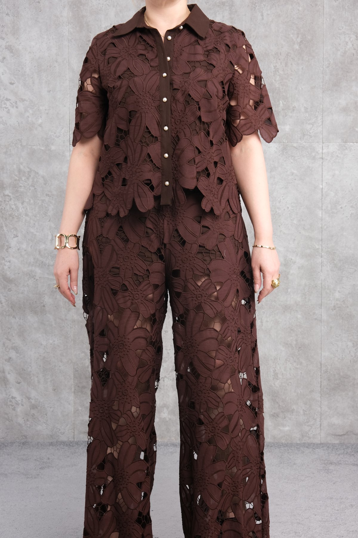 Super Plus Size Two-Piece Set-Brown