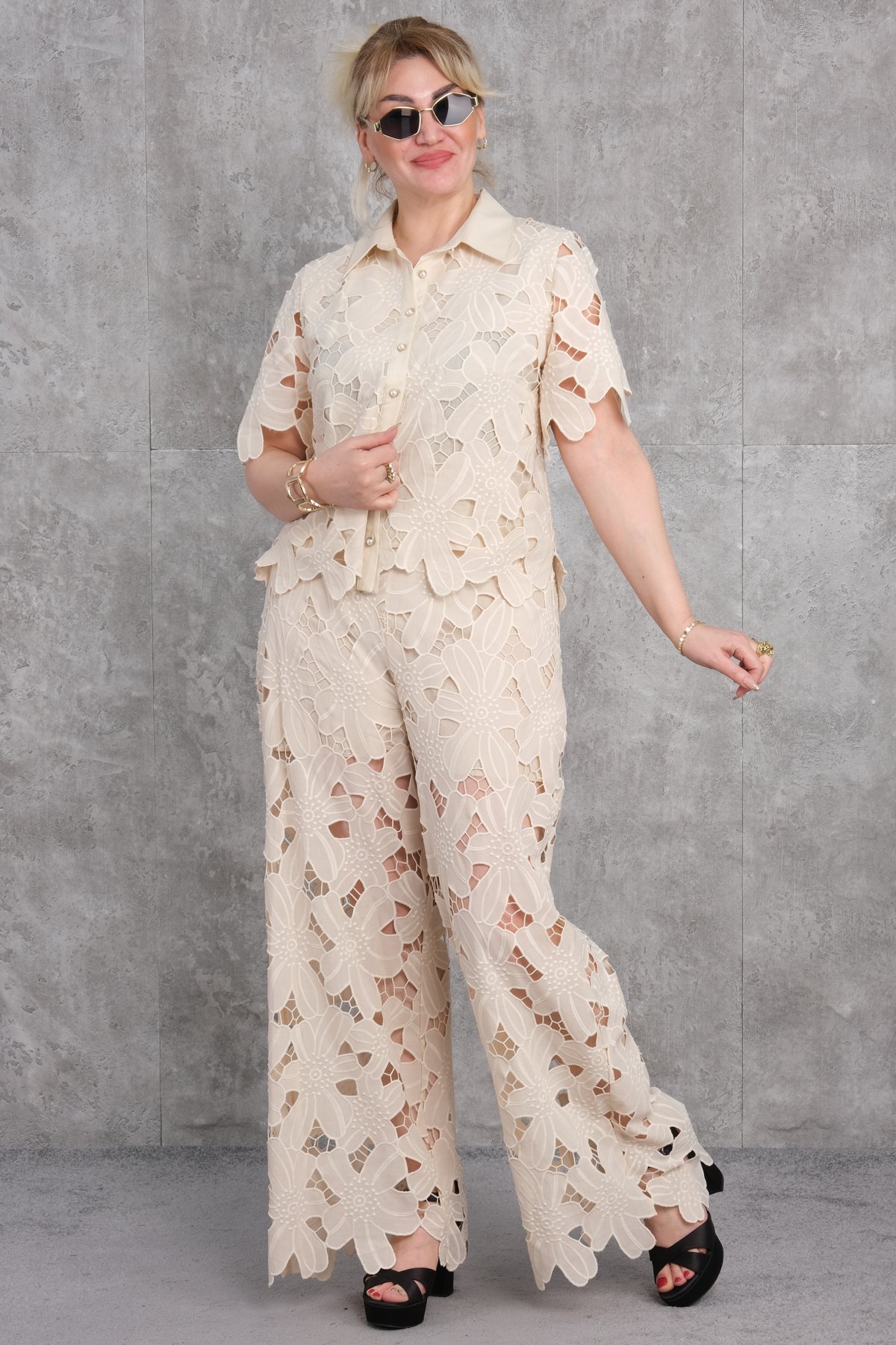 Plus Size Two-Piece Set-Beige