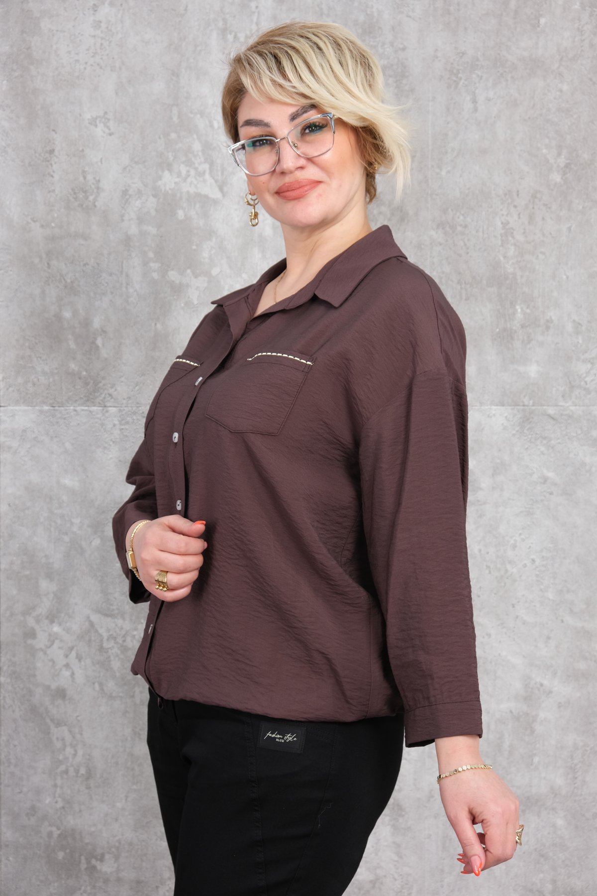 Plus Size Blouse-Brown
