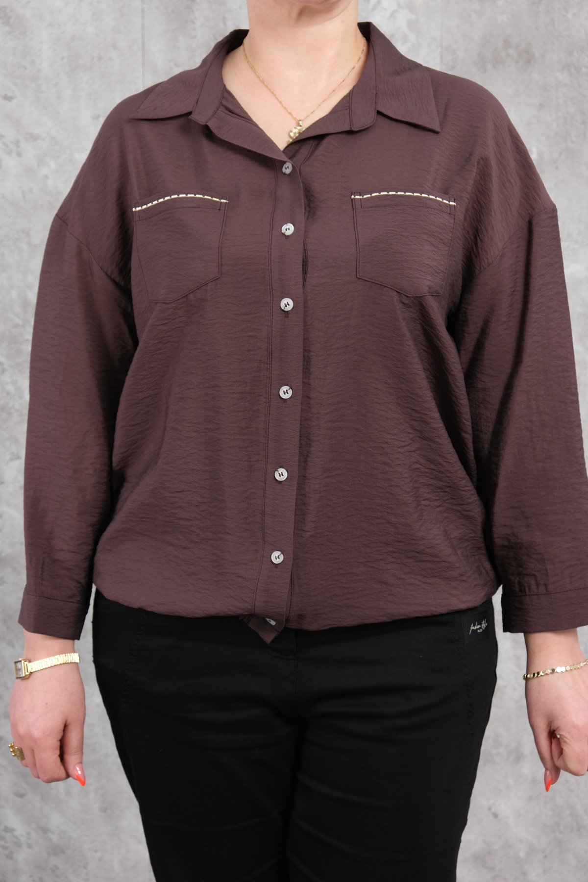 Plus Size Blouse-Brown
