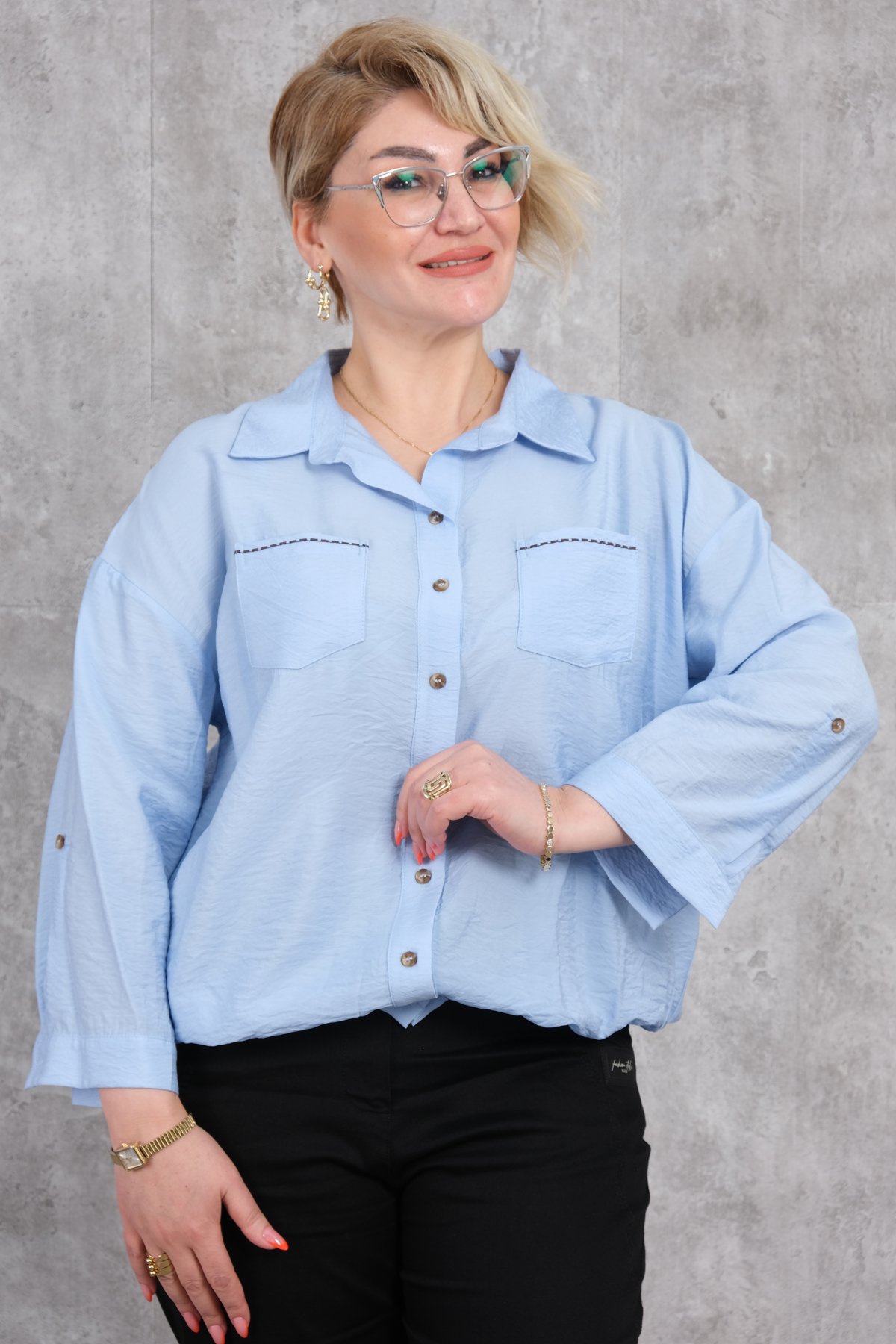 Super Plus Size Blouse-Blue
