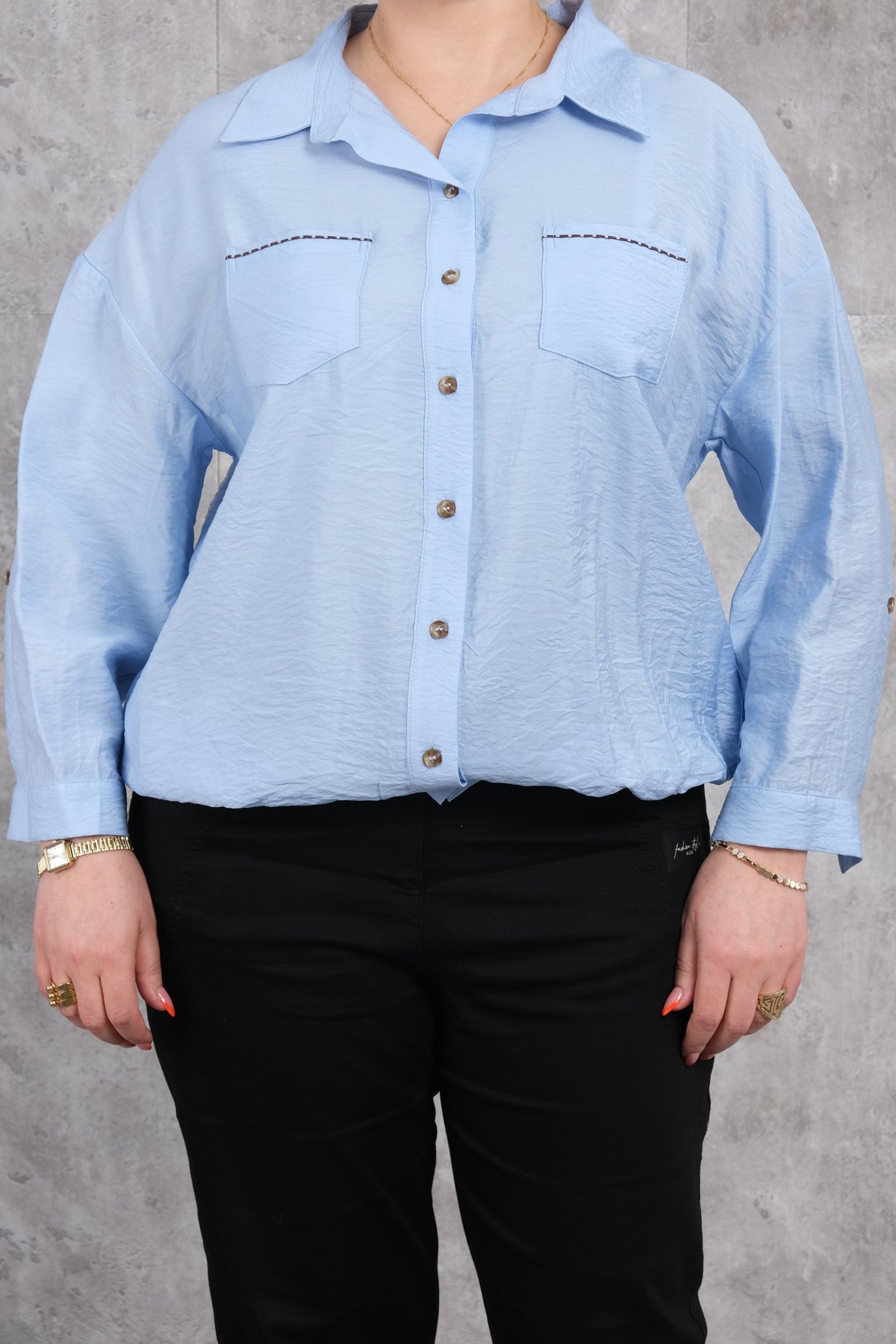 Super Plus Size Blouse-Blue