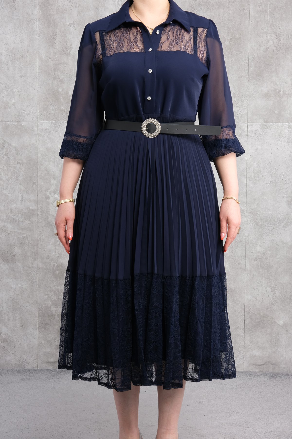 Платье больших размеров-Темно-синий