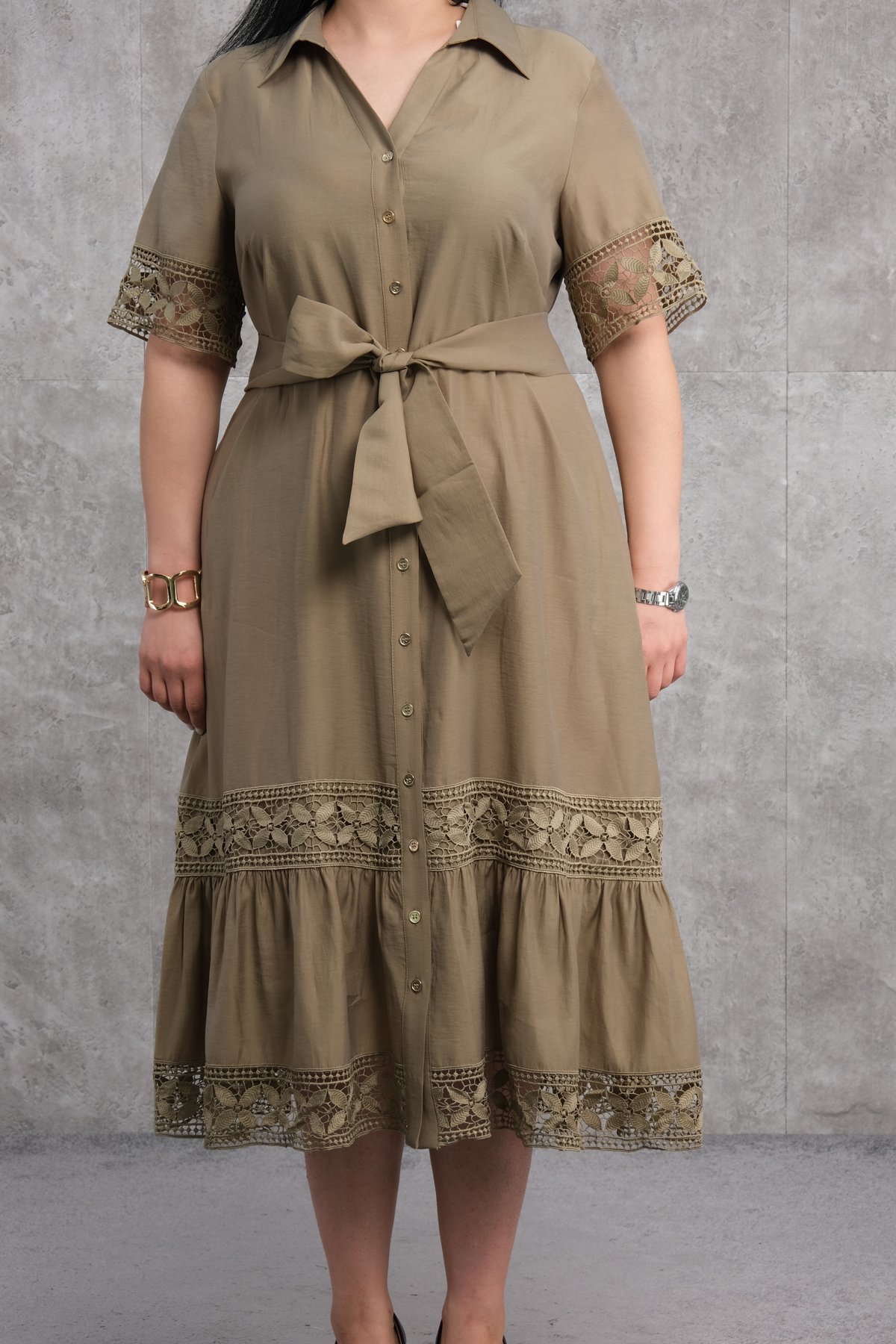 Платье больших размеров-Хаки