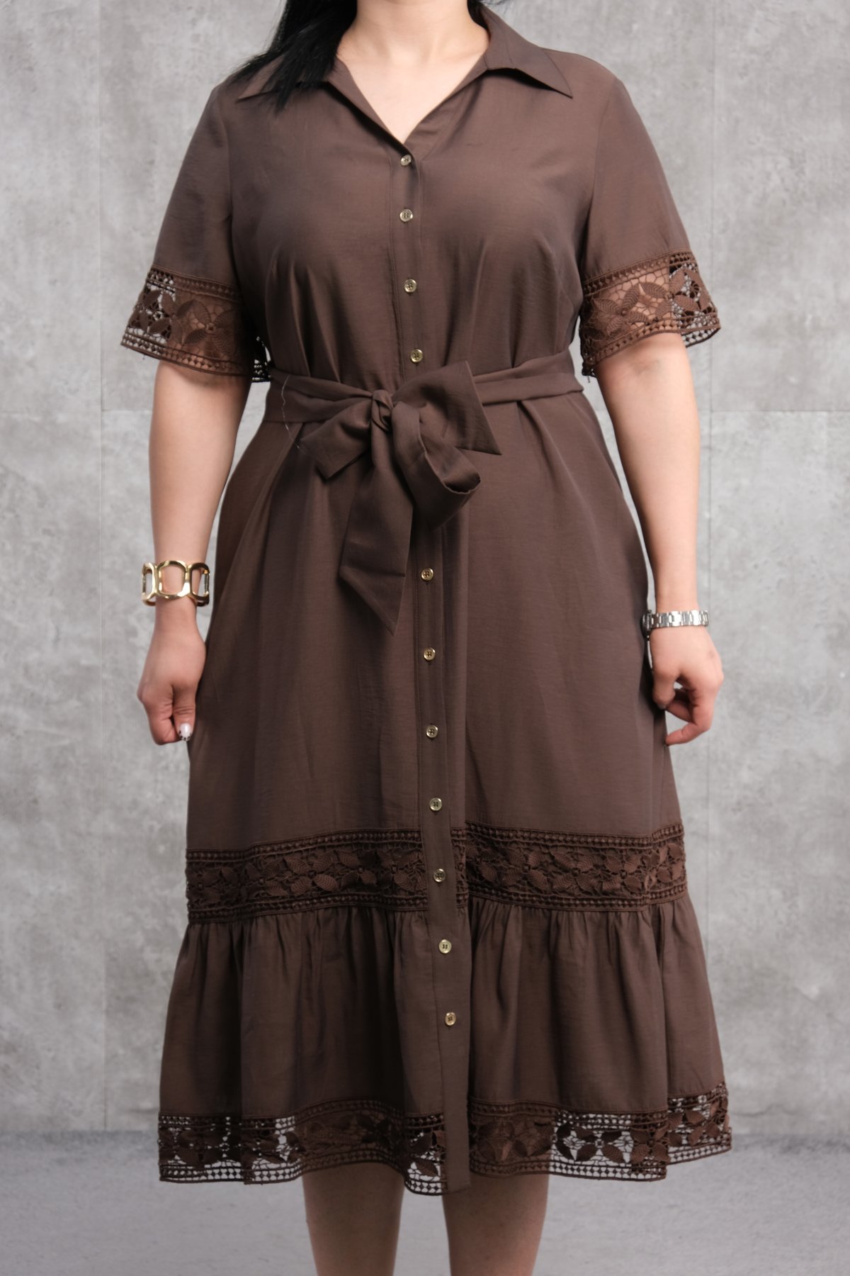 Платье больших размеров-Коричневый