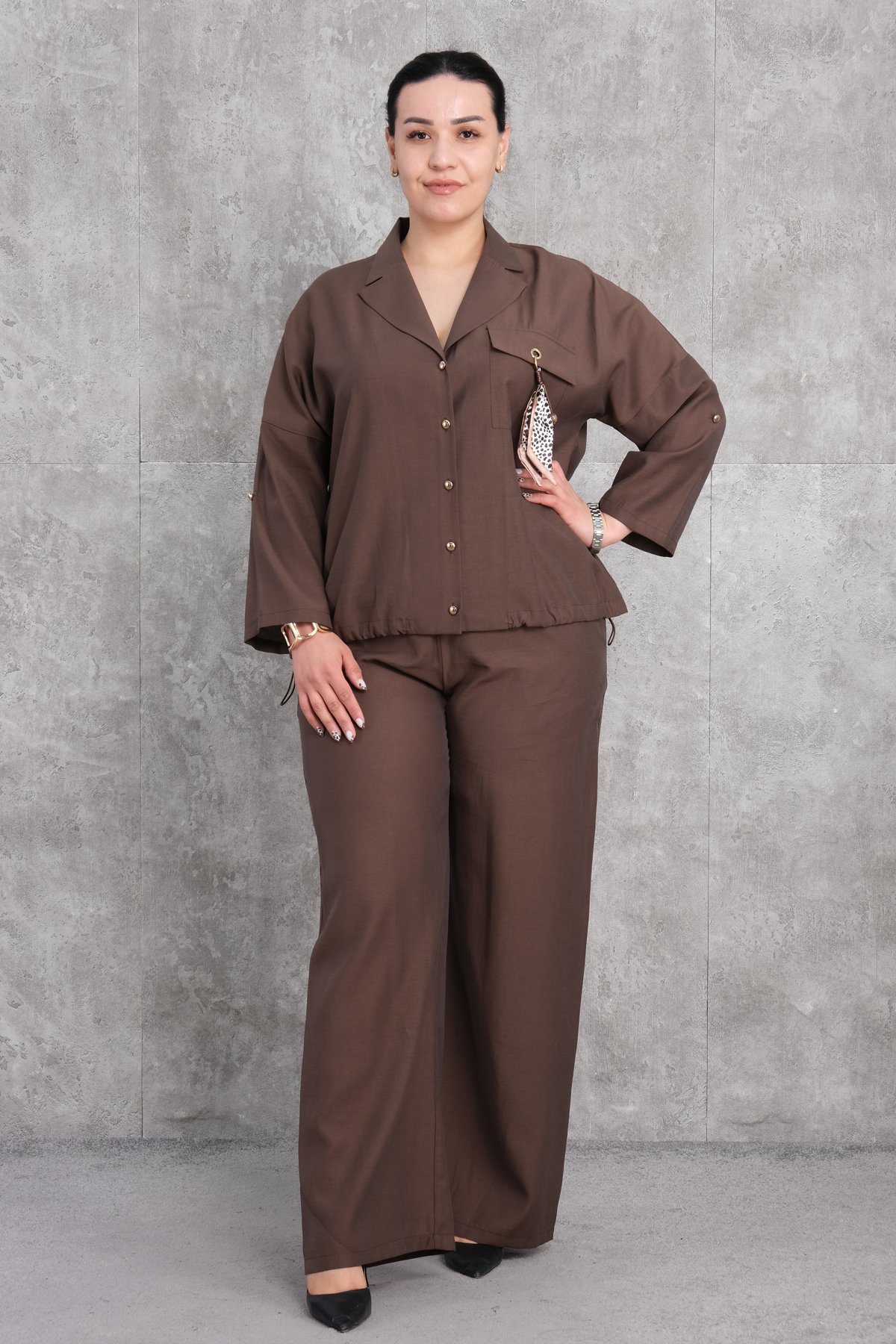Plus Size Two-Piece Set-Brown