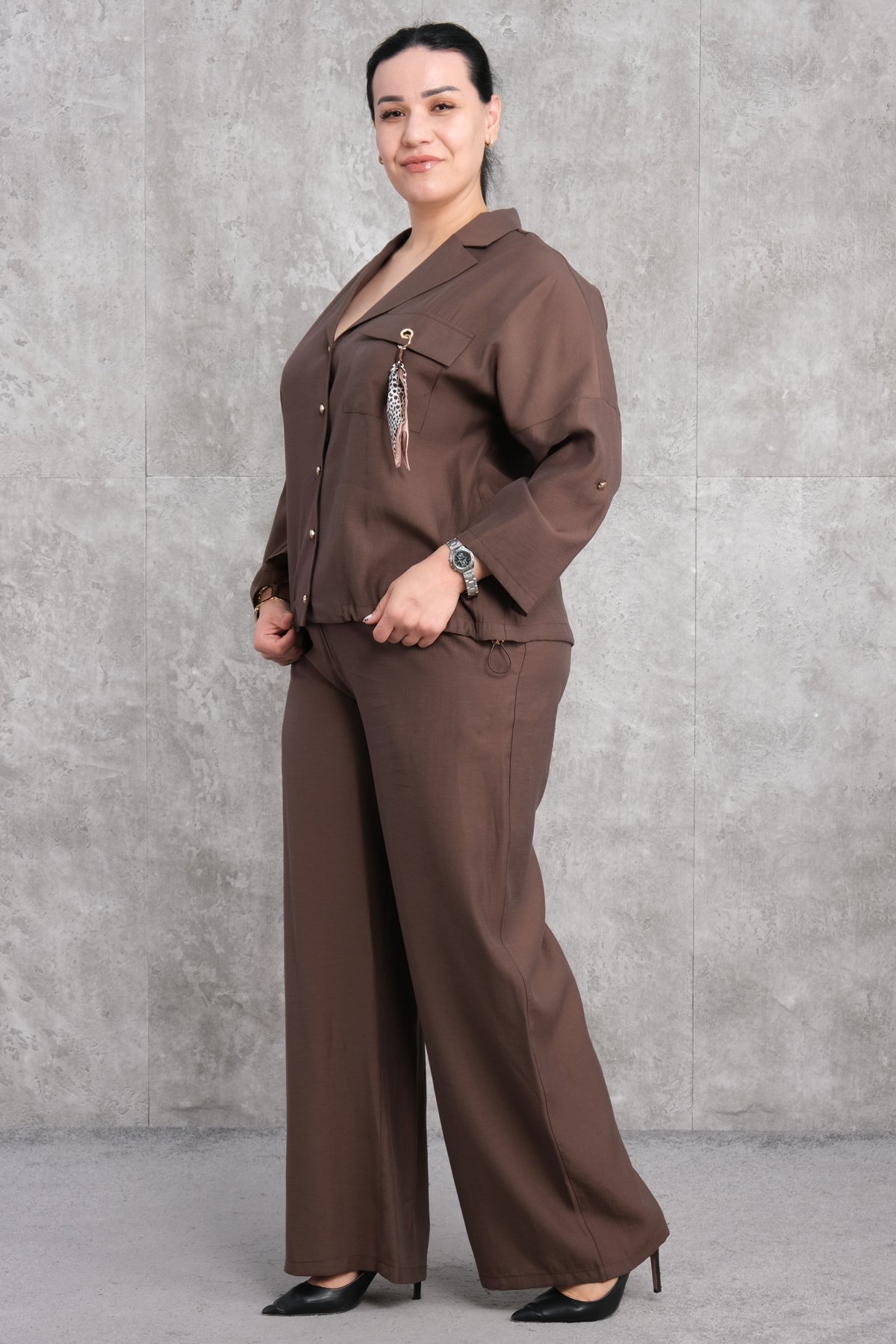 Plus Size Two-Piece Set-Brown