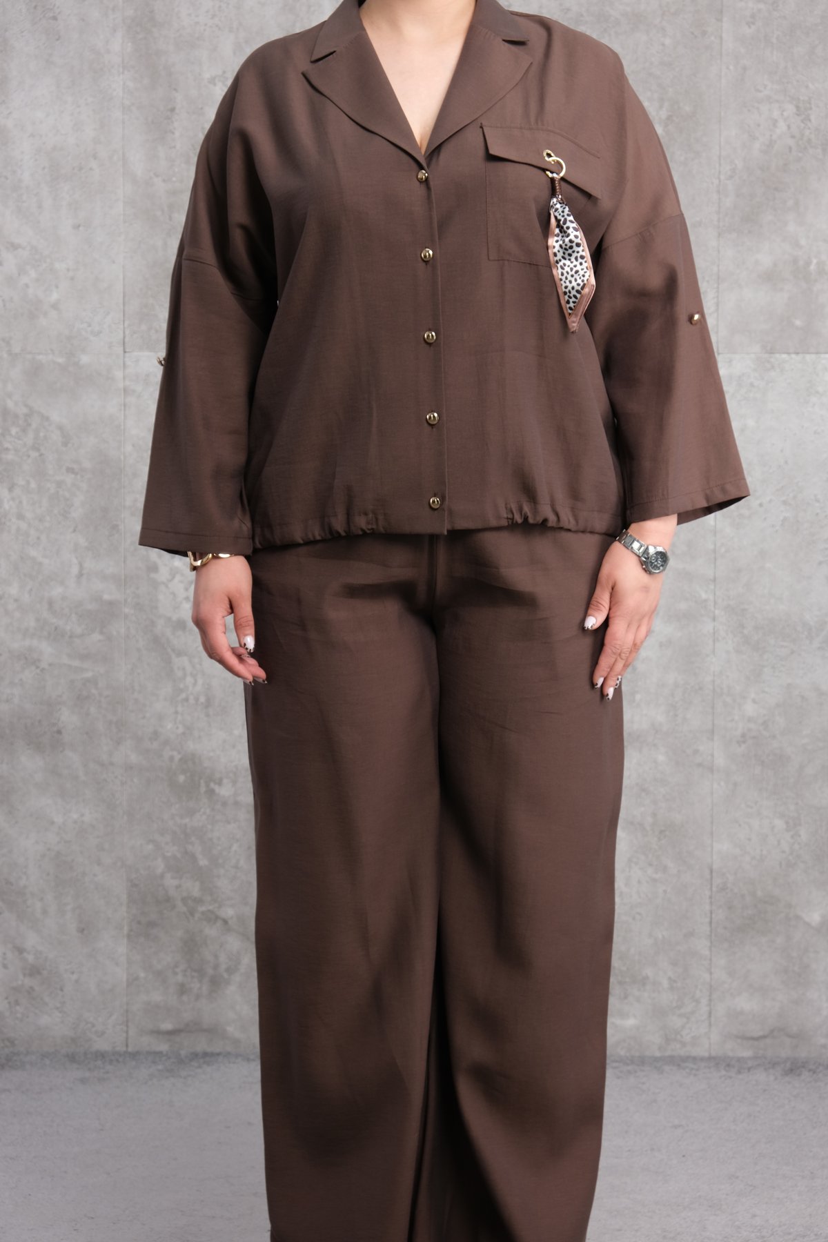 Plus Size Two-Piece Set-Brown