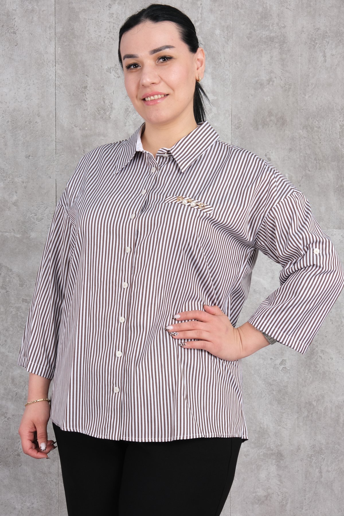 Plus Size Shirt-Brown