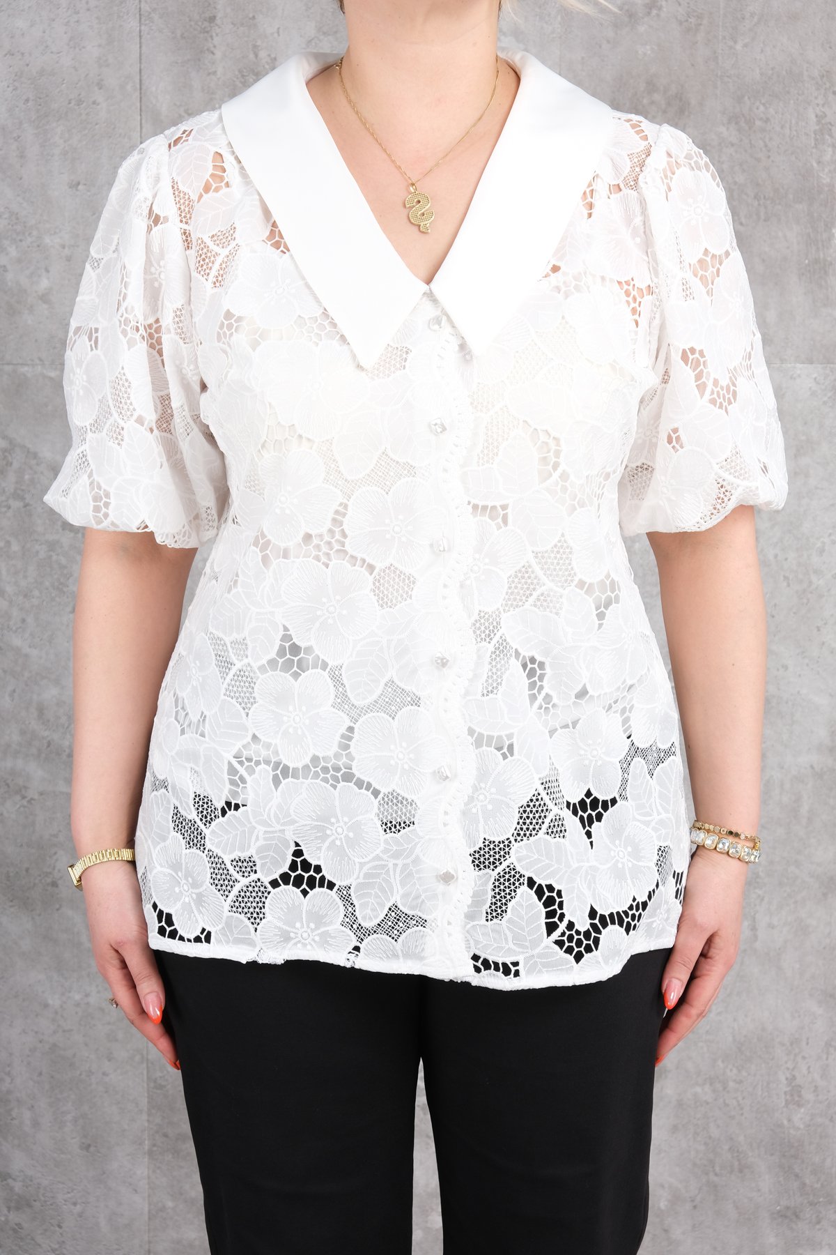 Блузка больших размеров-Белый