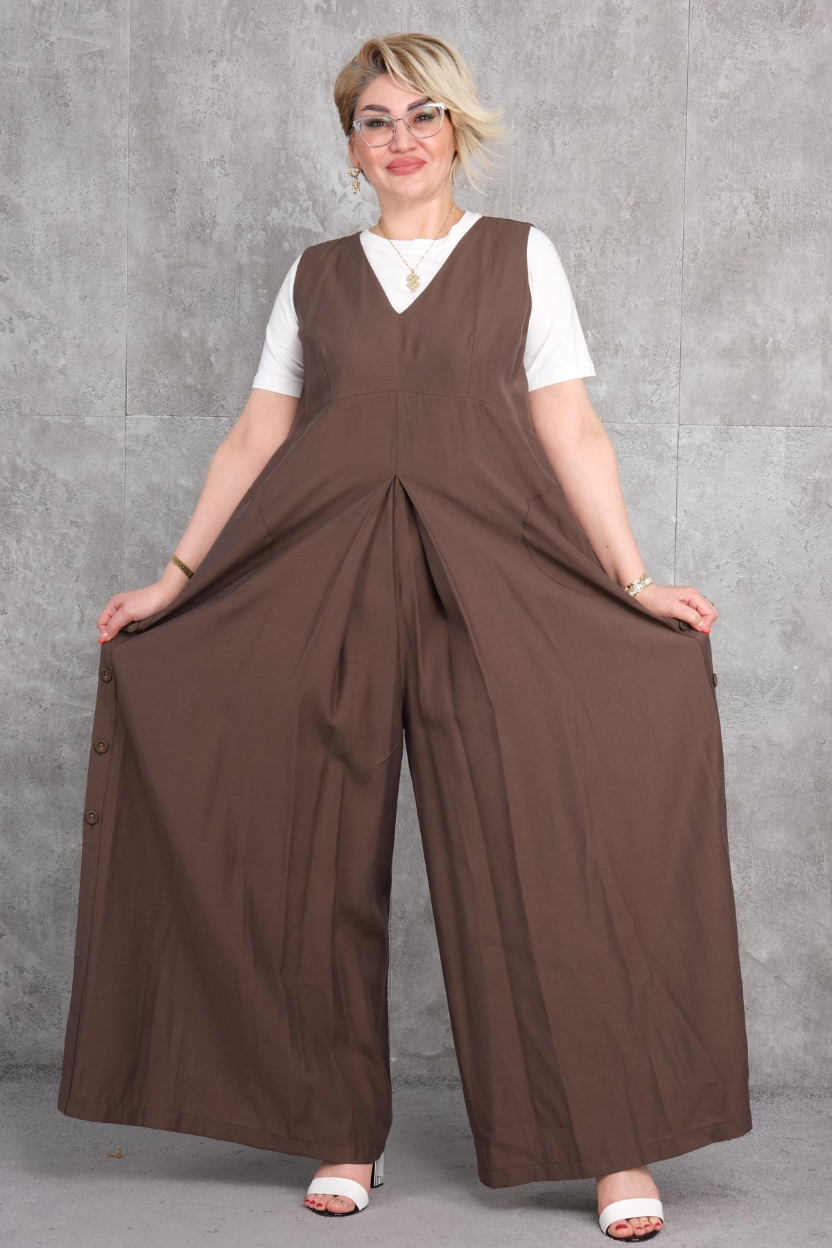 Платье больших размеров-Коричневый