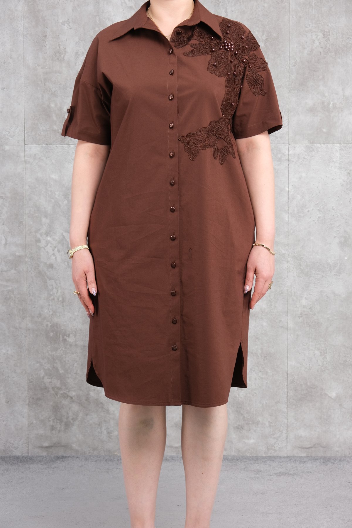 Платье больших размеров-Коричневый