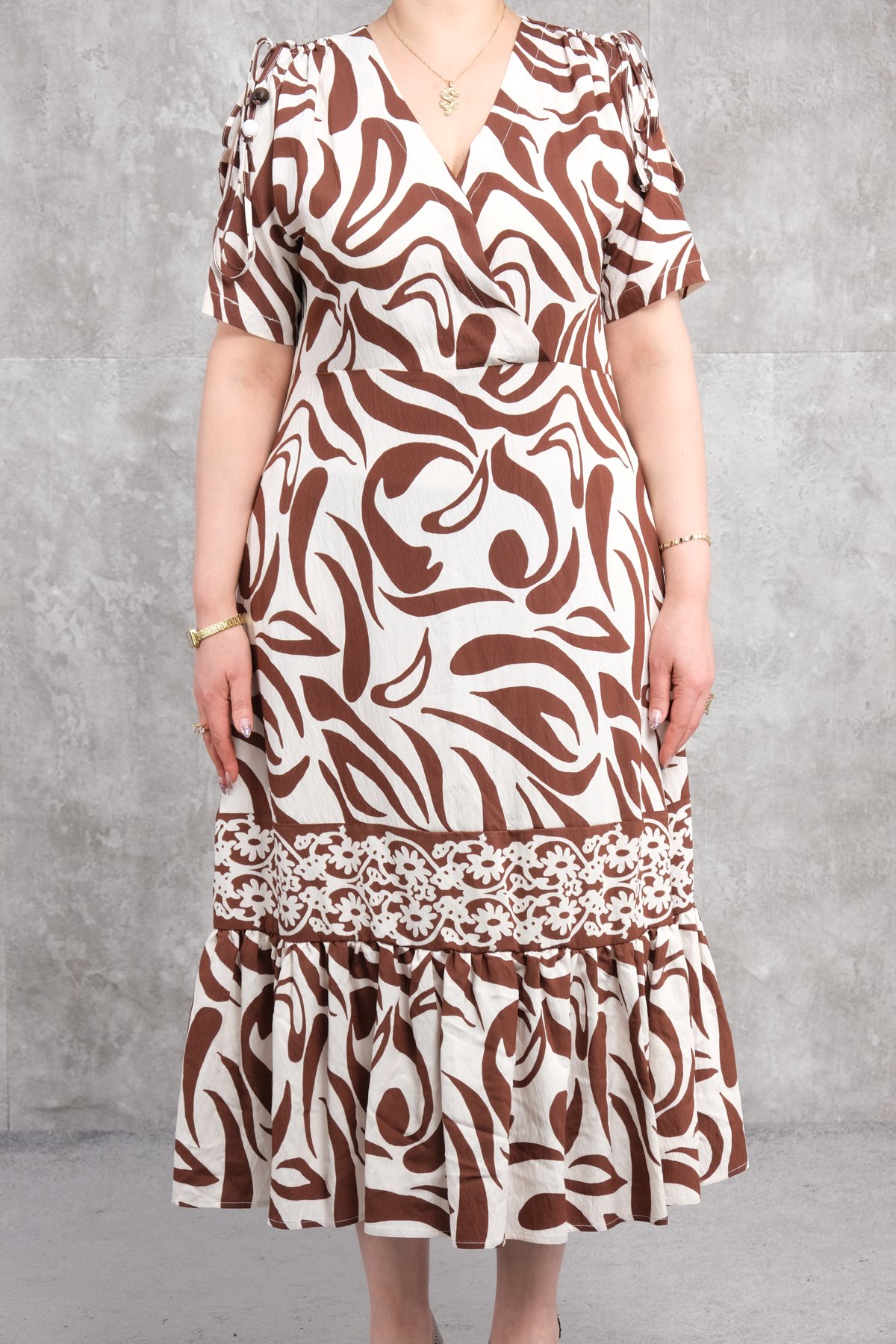 Büyük Beden Elbise-Kahverengi