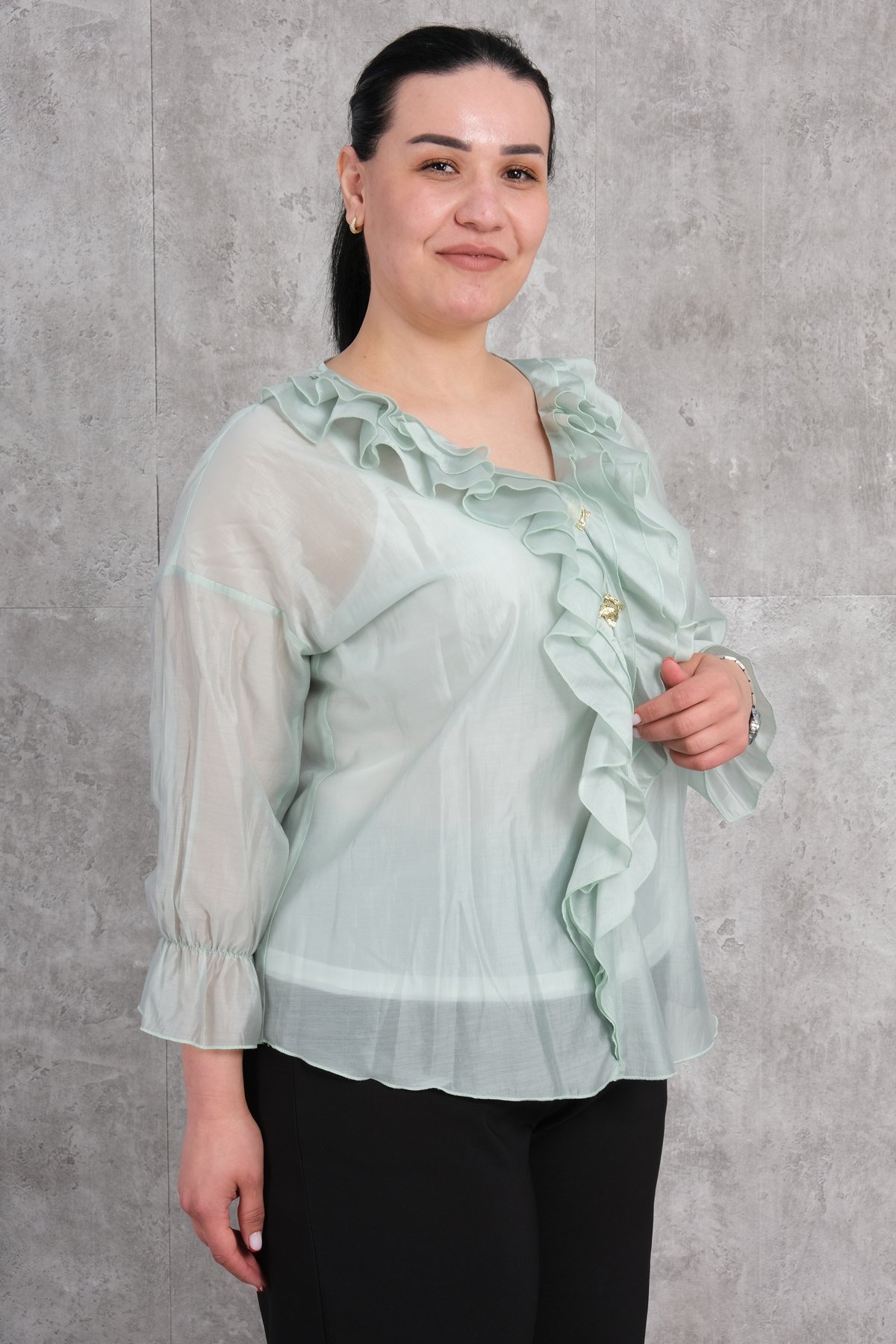 بلوزة مقاس كبير-أخضر النفط