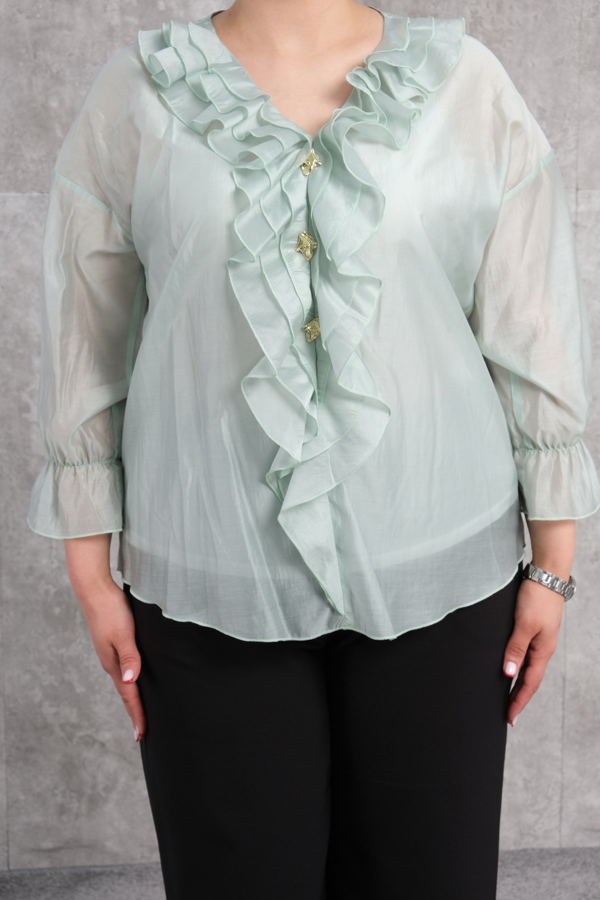 بلوزة مقاس كبير-أخضر النفط