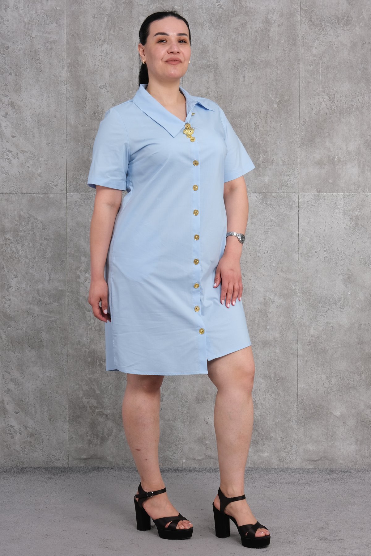 Süper Büyük Beden Elbise-Mavi