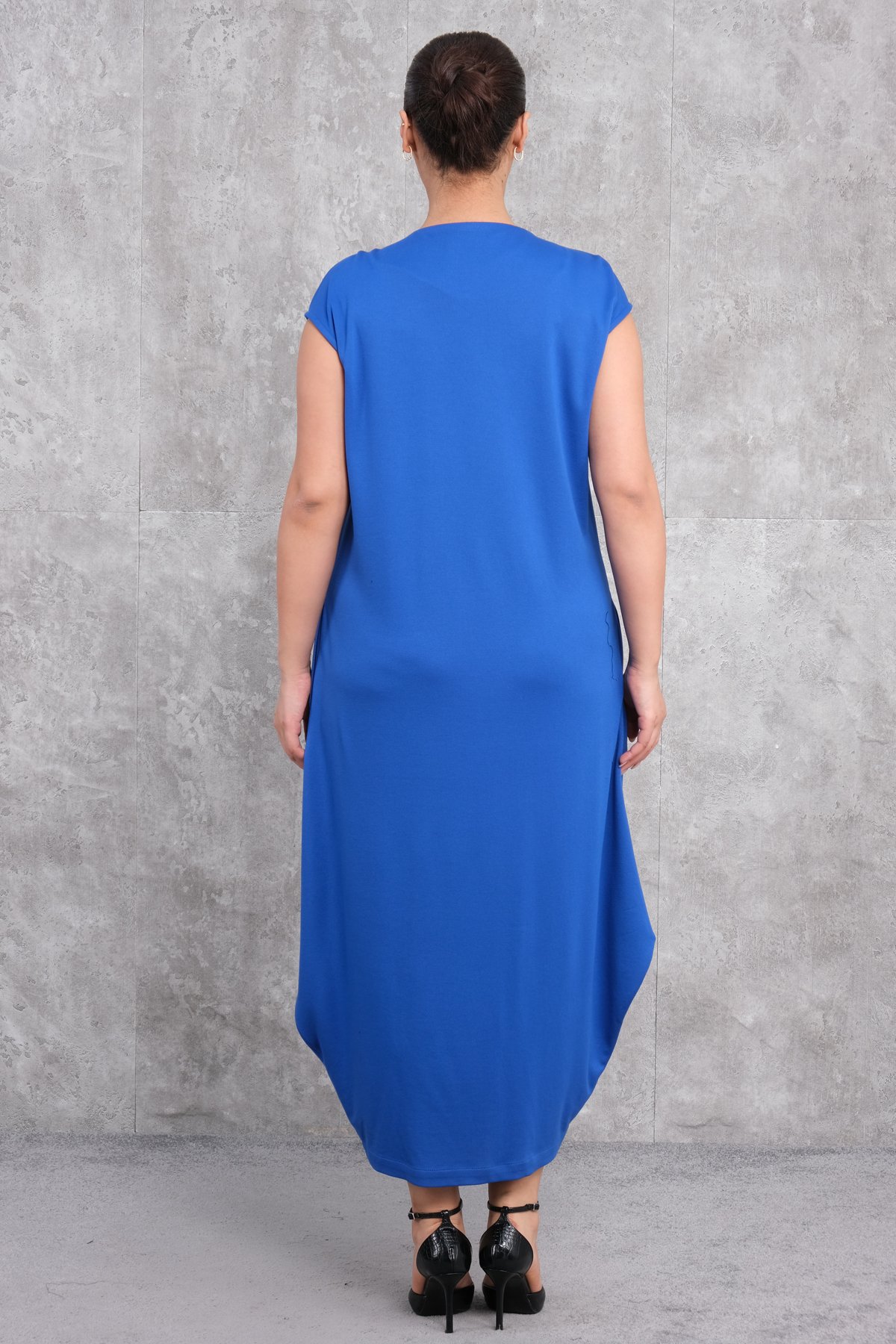 Büyük Beden Elbise-Saks Mavi