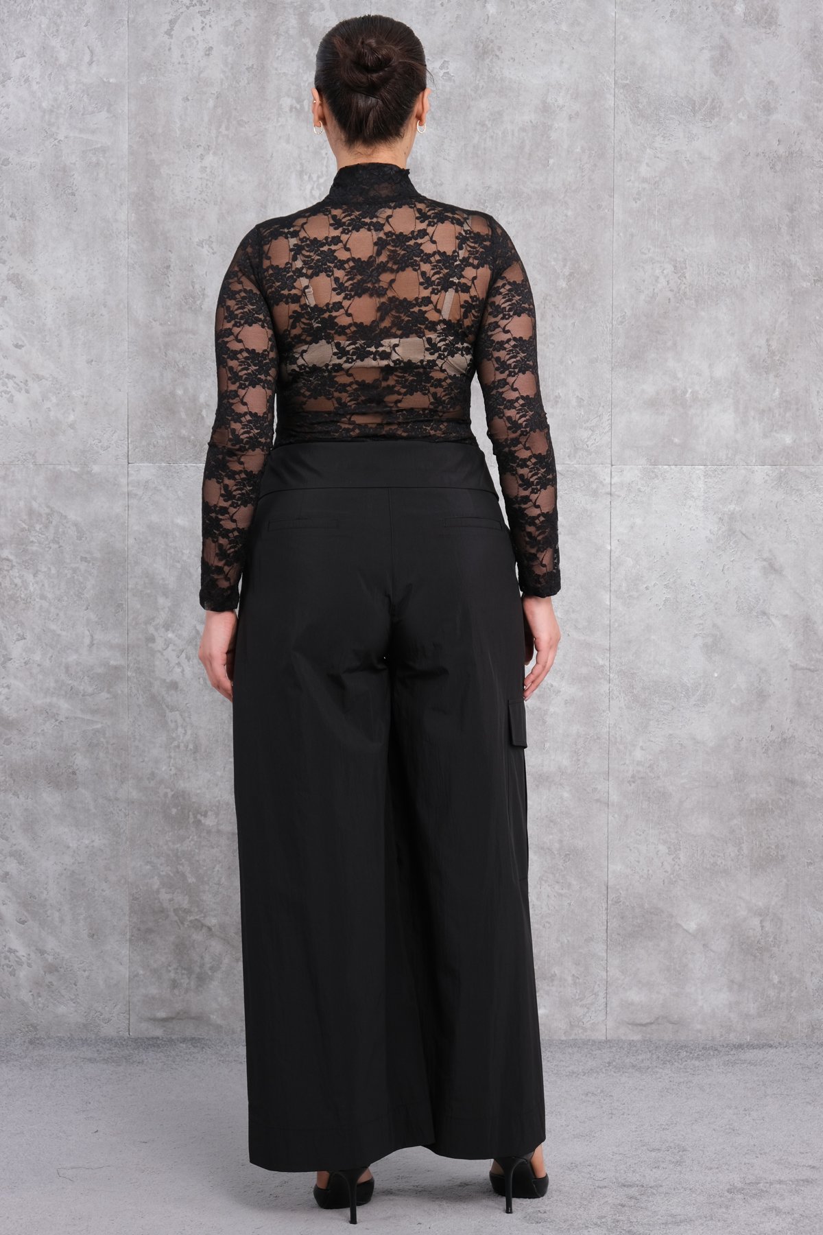 بنطال واسع الأرجل مقاس كبير-الأسود