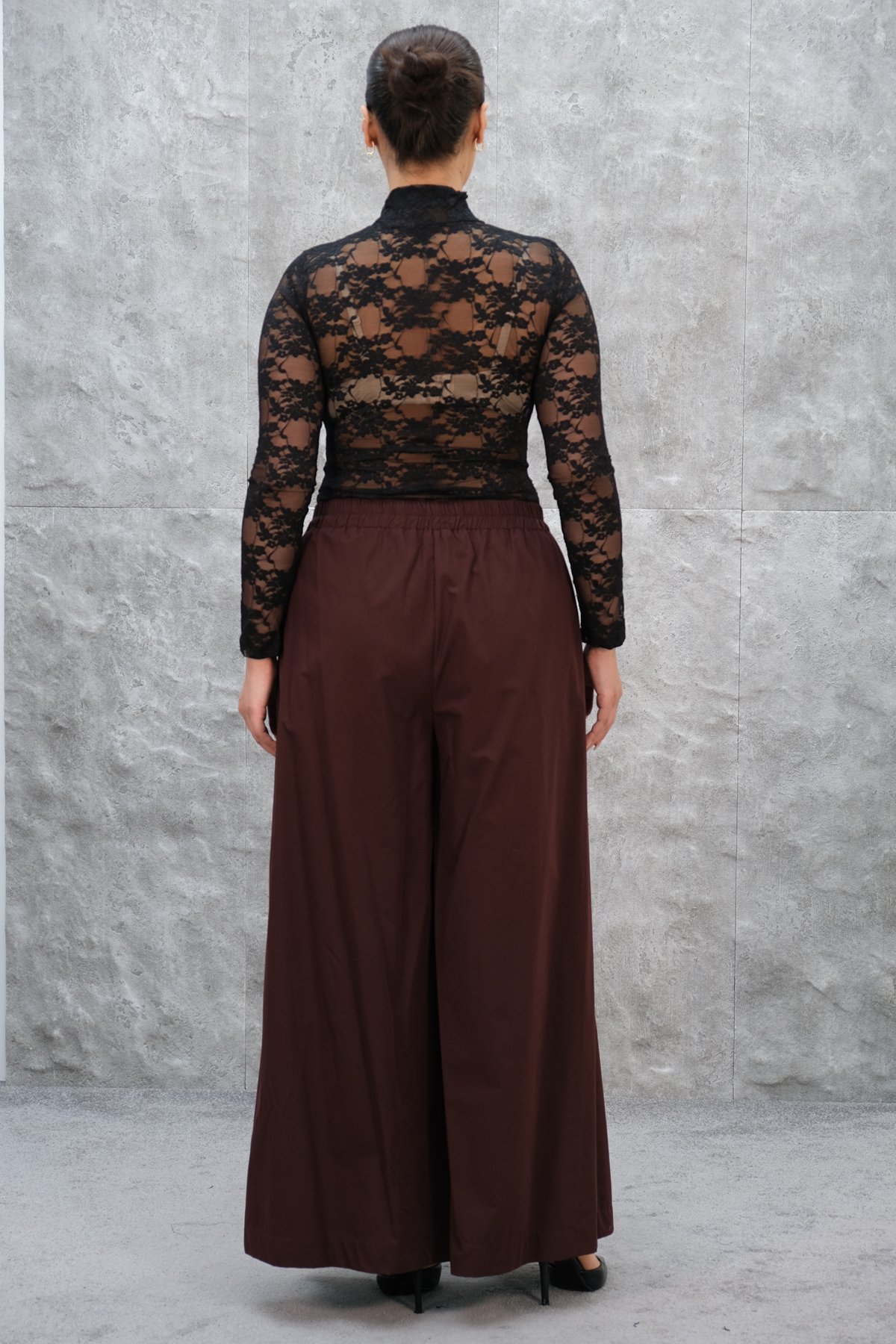 بنطال واسع الأرجل مقاس كبير-الأحمر الأرجواني الغامق