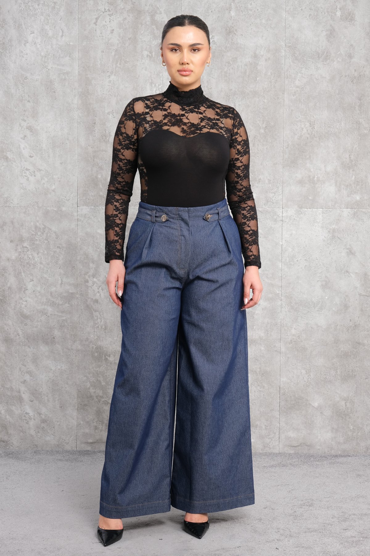 بنطال واسع الأرجل مقاس كبير-الأزرق