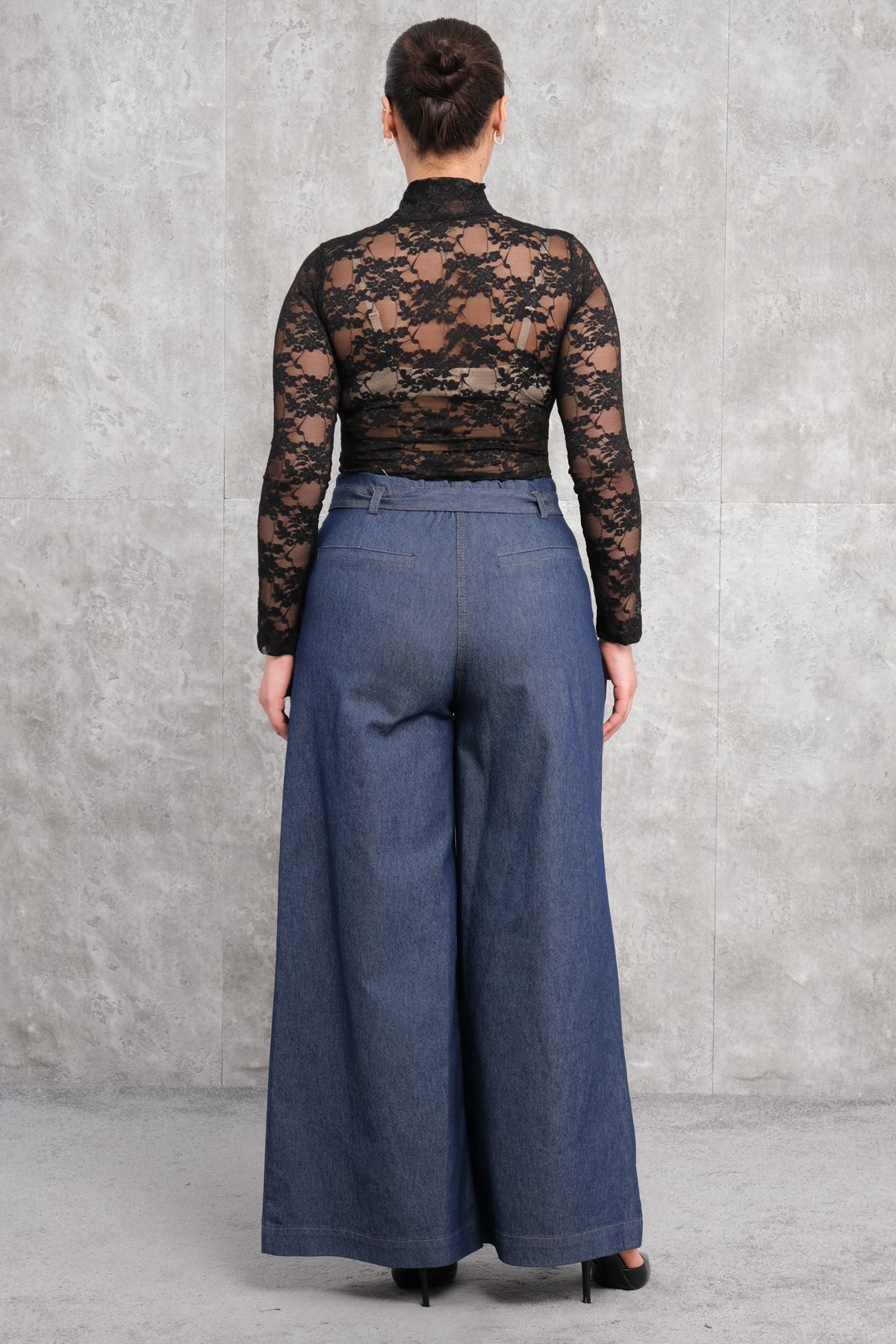 بنطال واسع الأرجل مقاس كبير-الأزرق