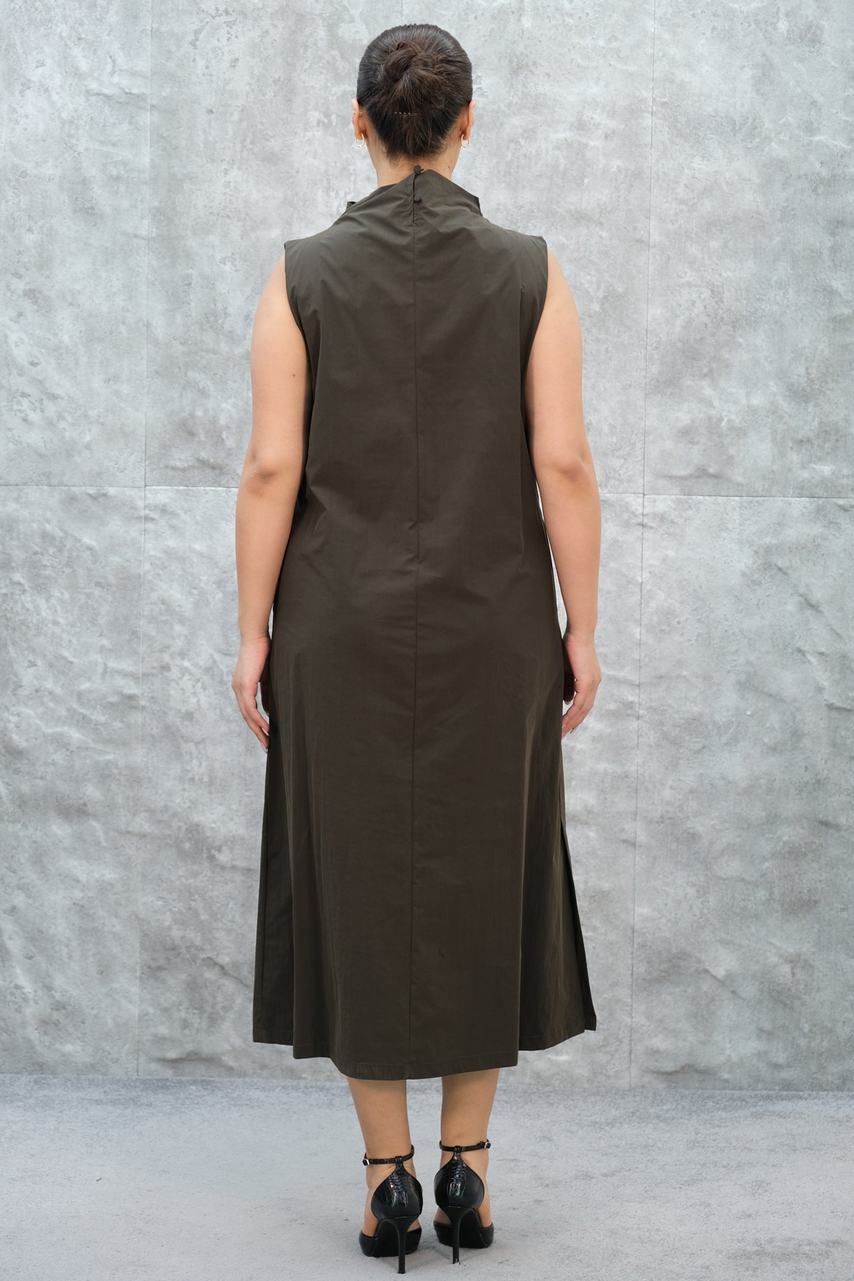 Büyük Beden Elbise-Kahverengi