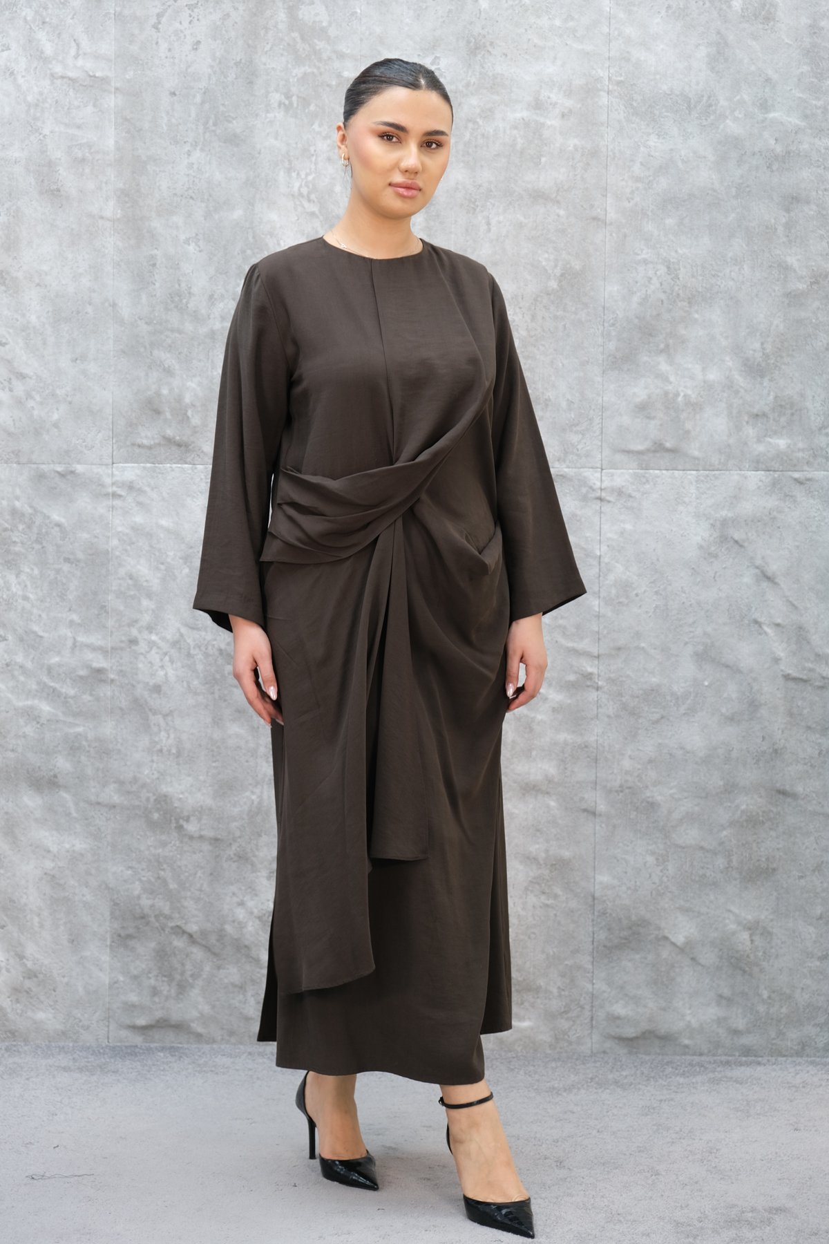 Платье больших размеров-Коричневый