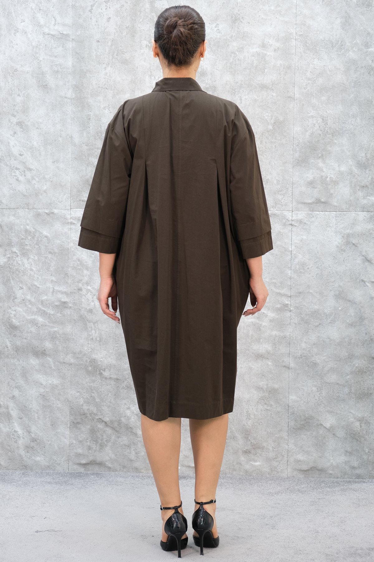 Короткое платье больших размеров-Коричневый