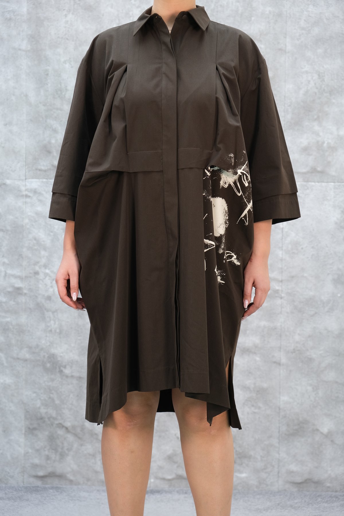 Короткое платье больших размеров-Коричневый